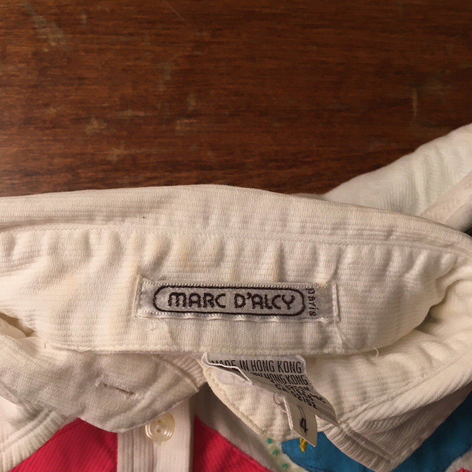 Marc D’alcy White Blouse With Geometric Patches and Beads 1980s Vintage