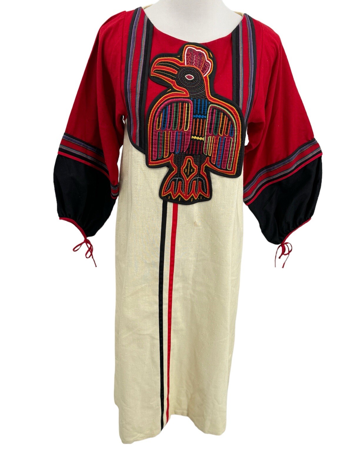 Vtg Ciara Igonda Colorful Mexican Caftan Dress Reverse Applique Phoenix One Size