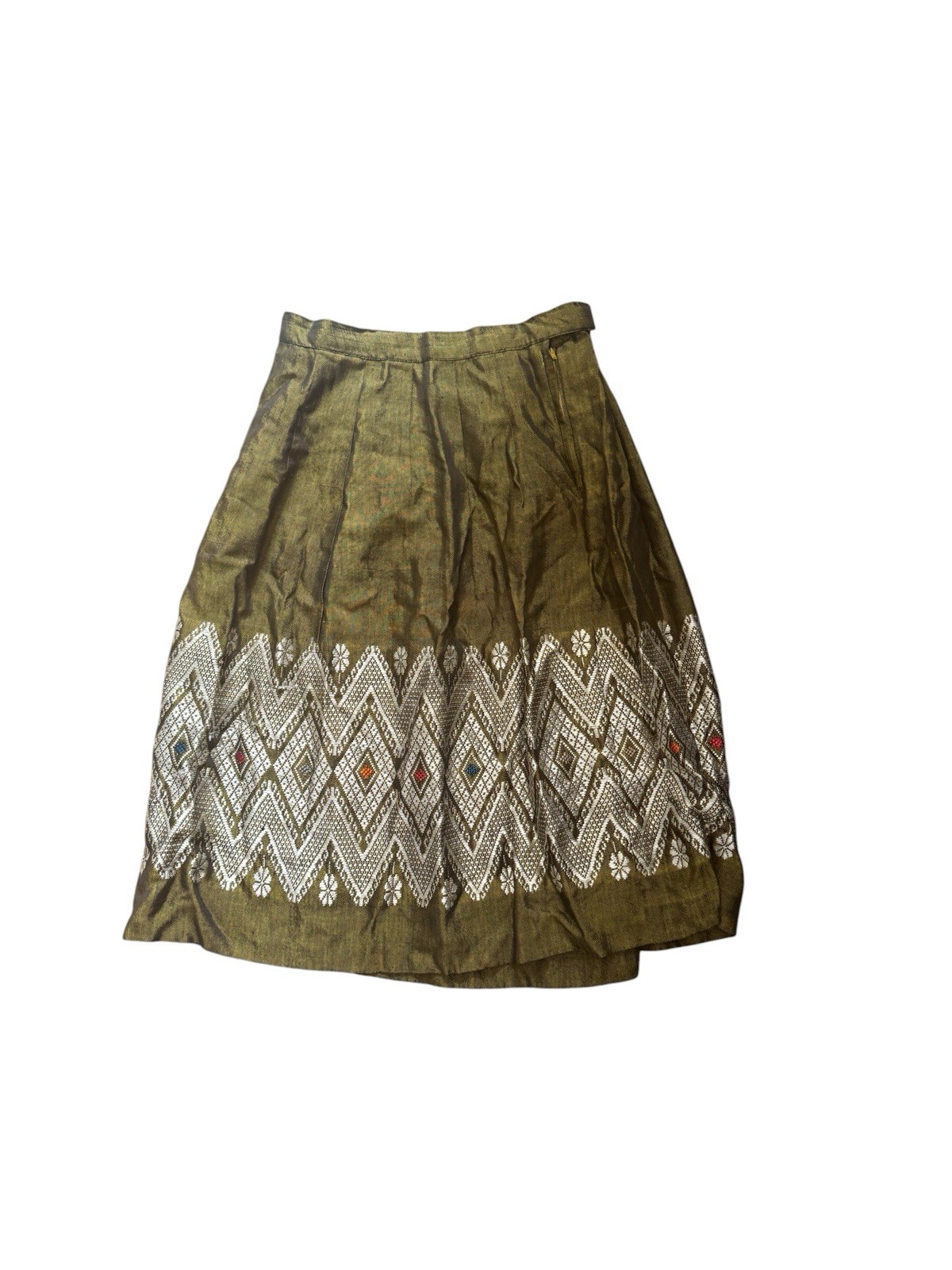 Vintage MCM 1960s Green A-Line Handmade Woven Midi Skirt Women’s Small / XS