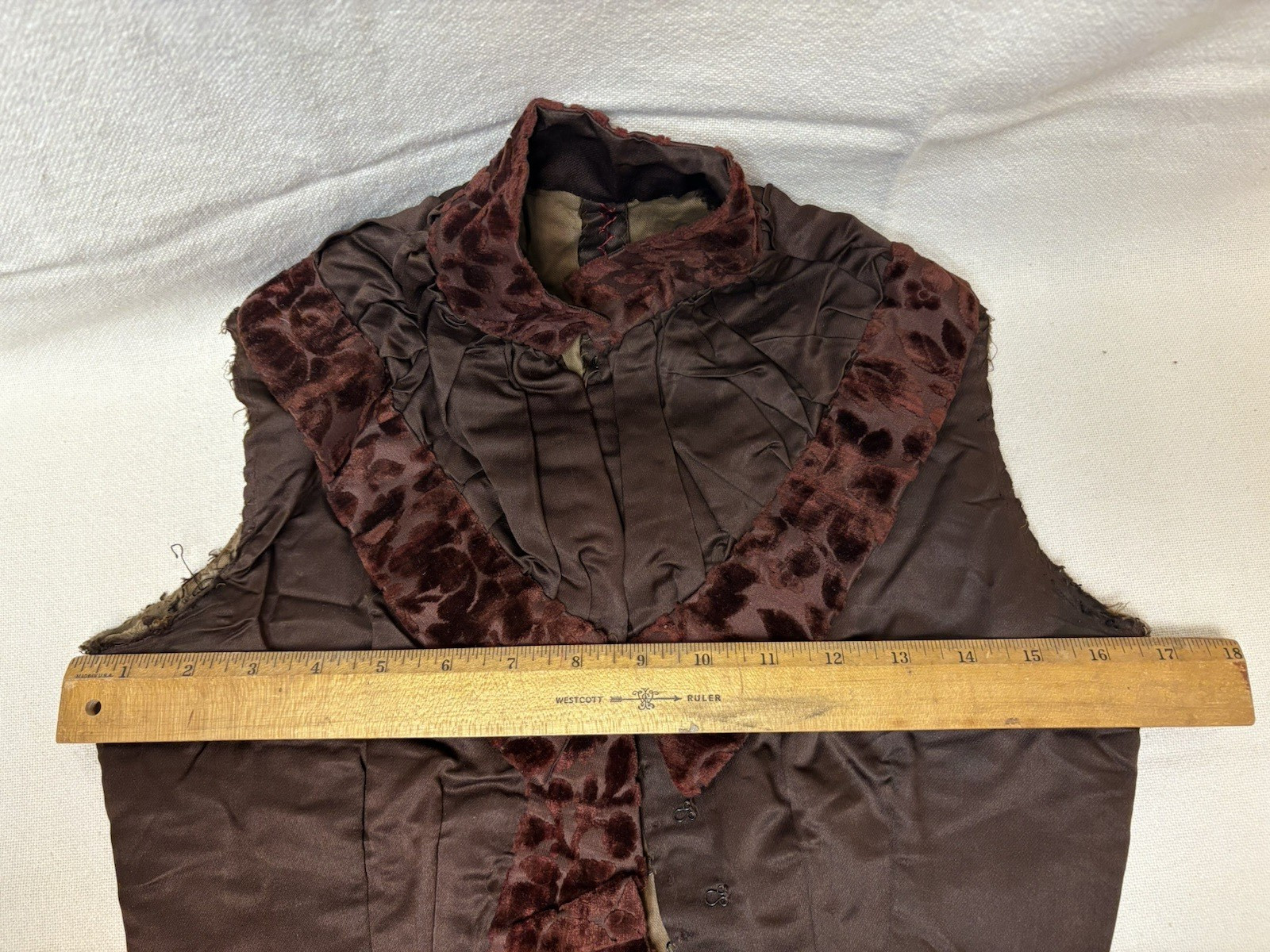 Antique Victorian Satin Velvet Brocade Corset Vest Undergarment Top