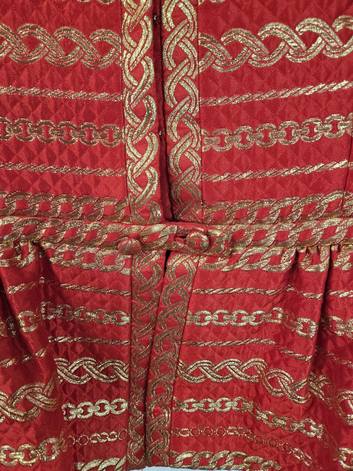Pauline Trigere Vintage Suit Red & Gold Brocade Quilted Satin Jacket Skirt Saks