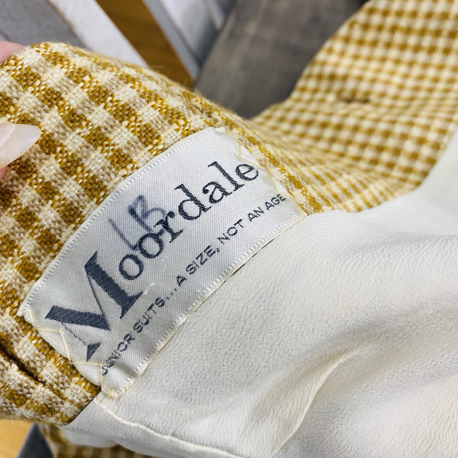 VTG 1950s Moordale Junior Suits Gingham Peplum Jacket Yellow White Check Kirvens