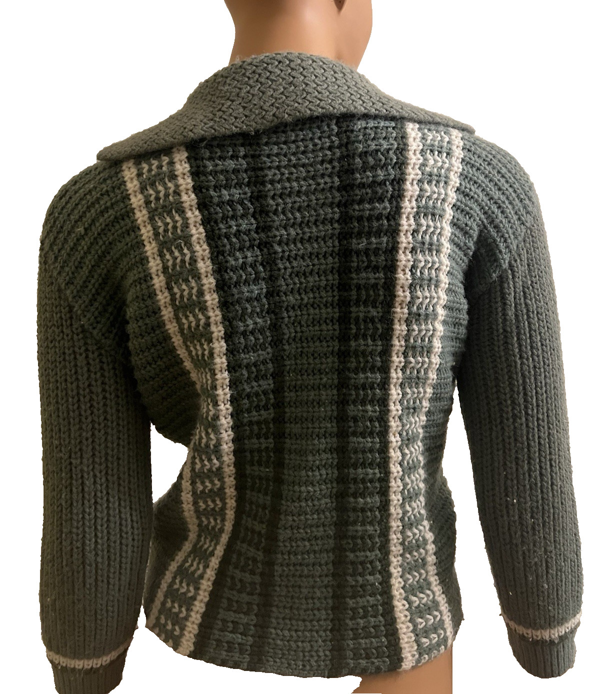 Vintage 60s Cozy HUNTER GREEN Preppy Striped Cropped Cardigan Small