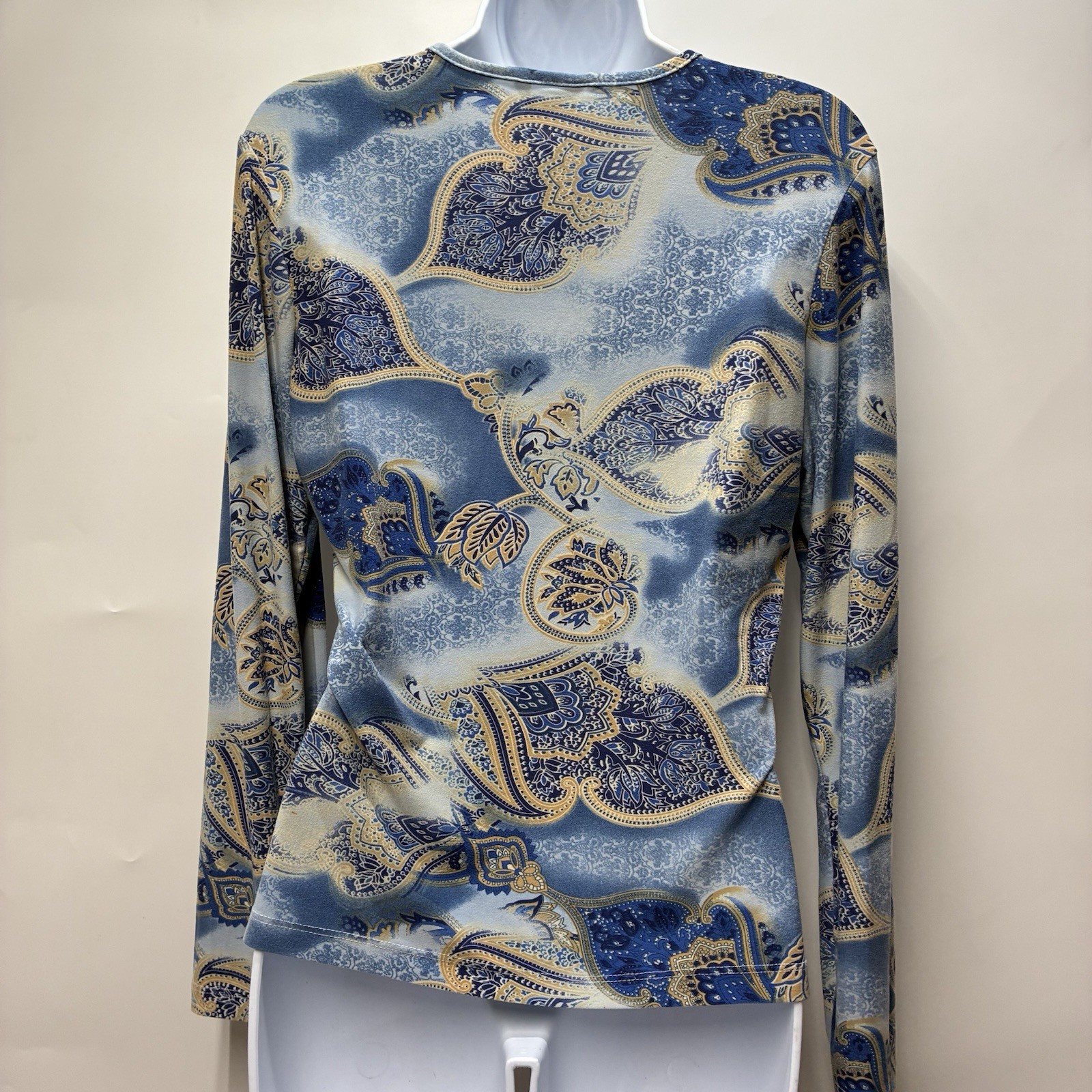 Vintage 90s Zn M Blue Yellow Paisley AOP Long Sleeve Shirt Fairy Whimsical Y2K