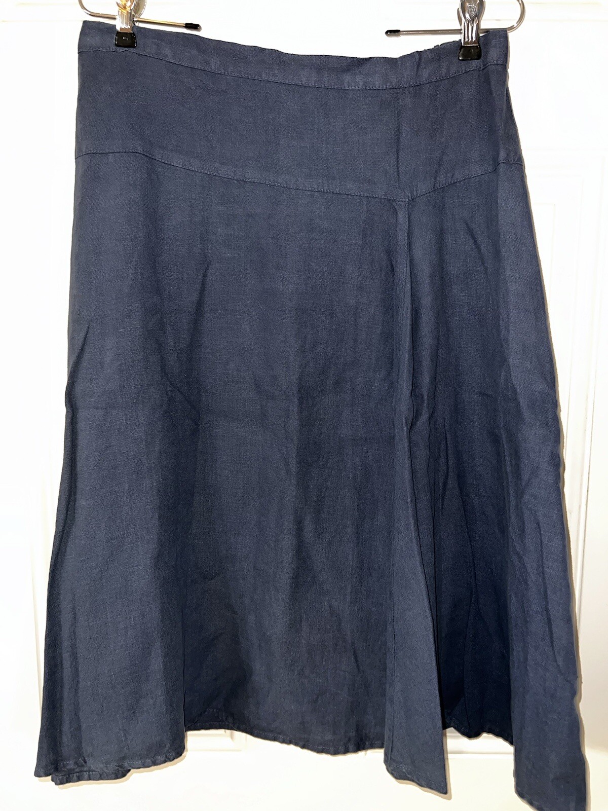 VTG MoSiac USA L Stylish Denim Blue Washable Linen Skirt Pleats Boho Cottage