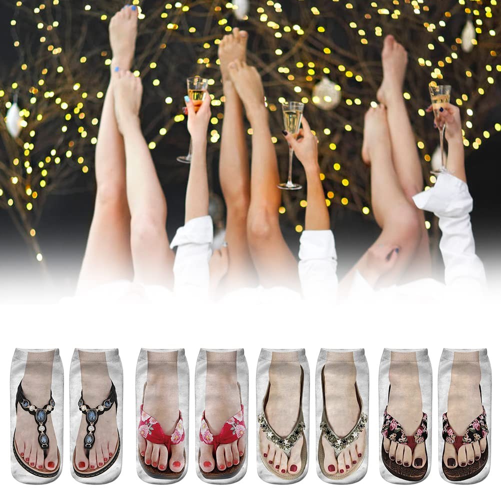 Srliya 4 Pairs Funny Flip Flop Socks- Manicure Print One Size Short, 4 Color