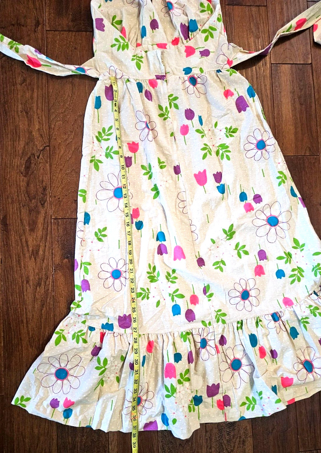 Vintage 70s Maxi Dress Small Floral Print Halter Neck Pink Orange Blue