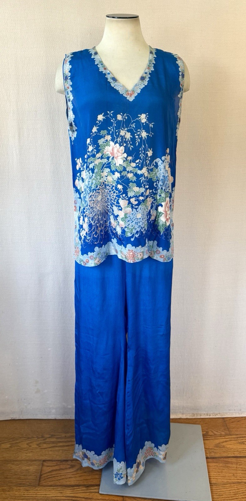 Vintage Antique 1920s 1930s Japanese Pongee Silk Loungewear Beach Pajamas 40 L
