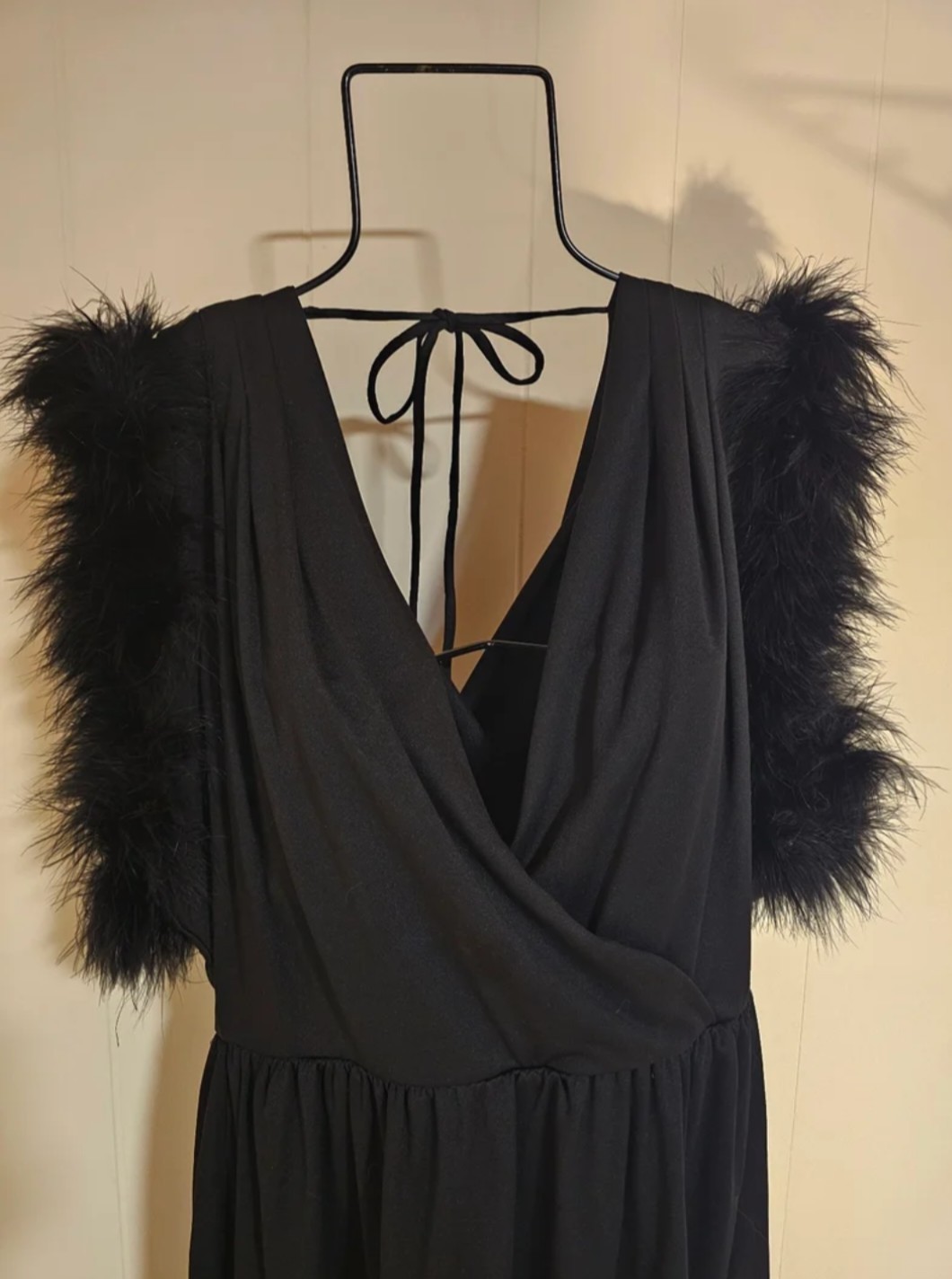 Vintage 80s Diamond Run Wayne Diamond Feather-Trimmed Cocktail Dress