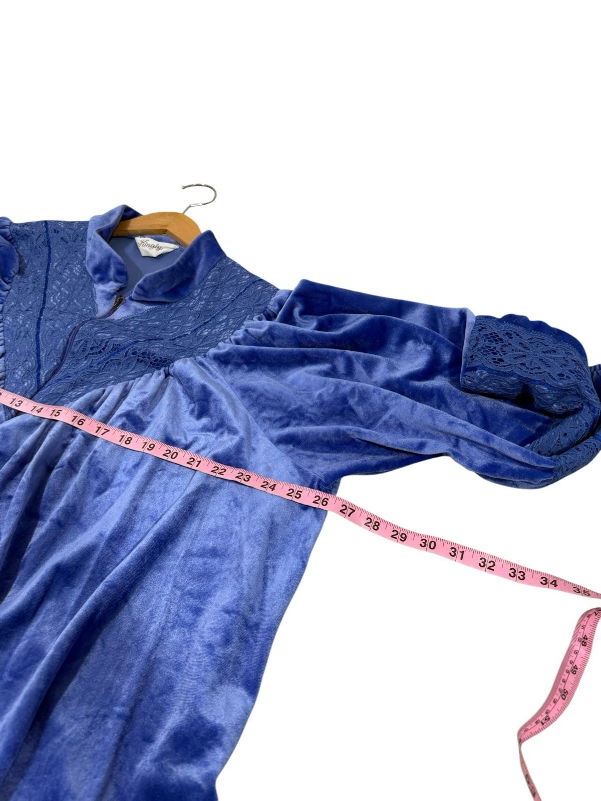 Vintage Kingly Blue Velvet Velour Lace Zip Front House Coat Dress Fancy XL/2XL?