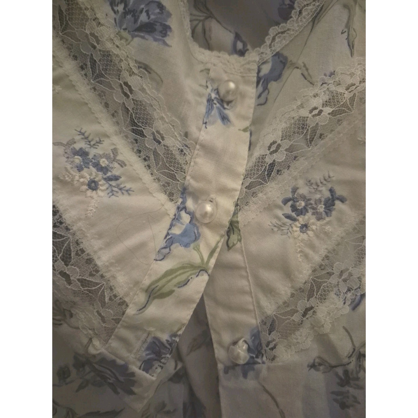 VTG Ship N Shore Nightgown & Robe Housecoat Pearl Buttons Rose Lace 1X NWOT