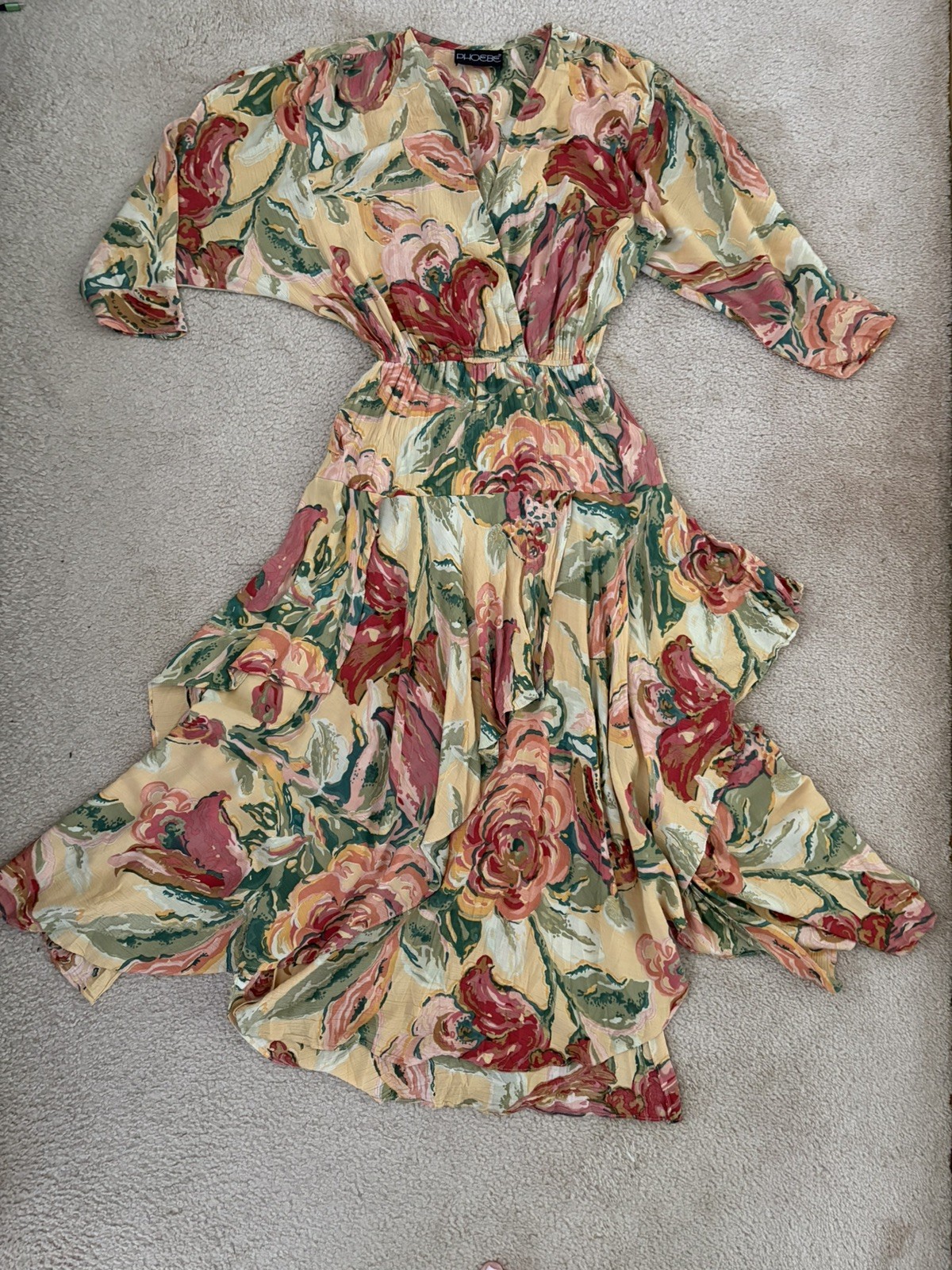 Phoebe Vintage 1980s Rayon/Nylon Floral Flowy Layered Cottage Core Dress