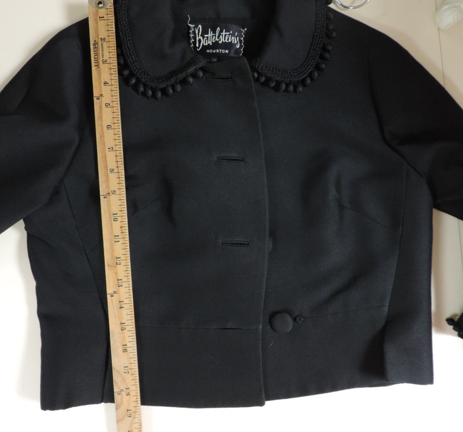 1960’s Bartelstein’s Black Wool w/Braided/Beaded Trim Short Jacket B39