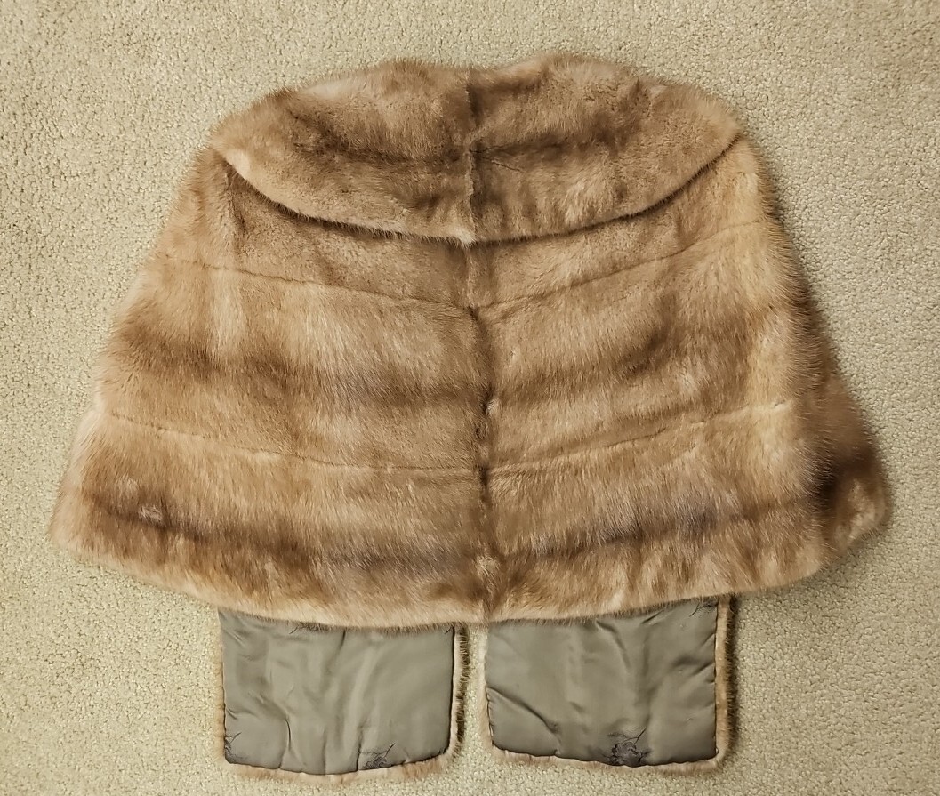 Vintage Mink Fur Stole With Pockets Shoulder Wrap Cover Up 1950s Unmarked EUC