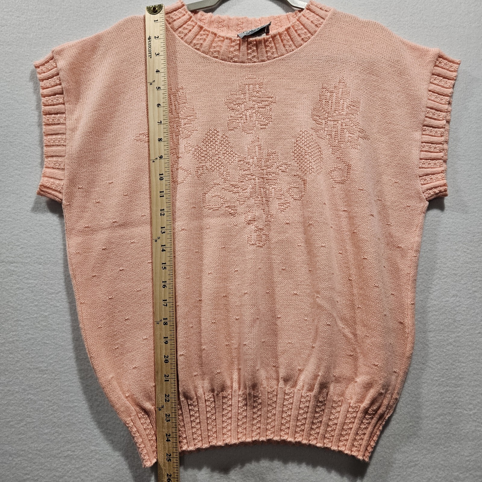Vintage Adele Knitwear Pink Floral Pullover Vest Sweater Small Medium Made USA