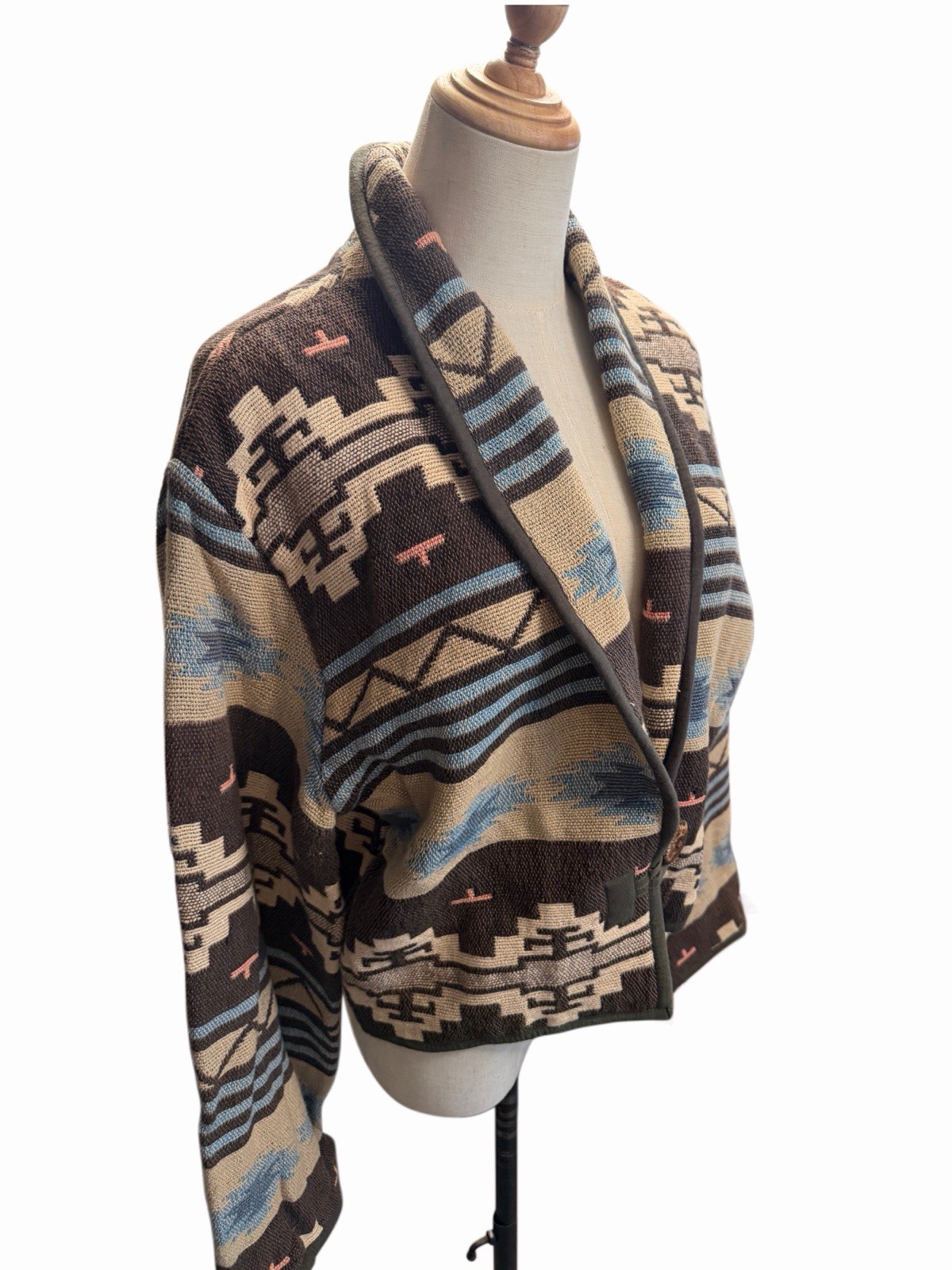 Gorgeous Vintage 90s Aztec Southwestern Cotton Tapestry Jacket Women’s Sz M