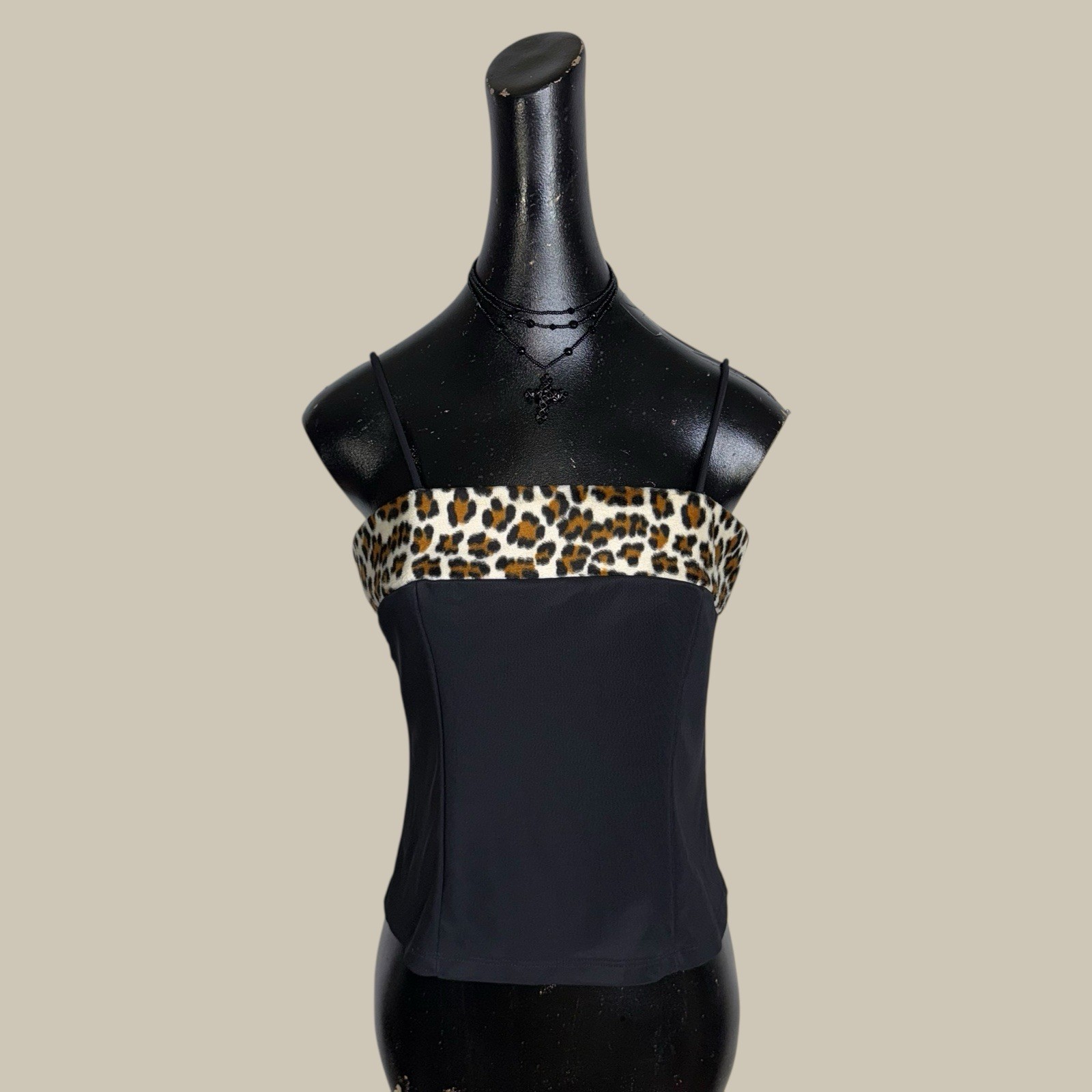 Rave city vintage black camisole with leopard print trim