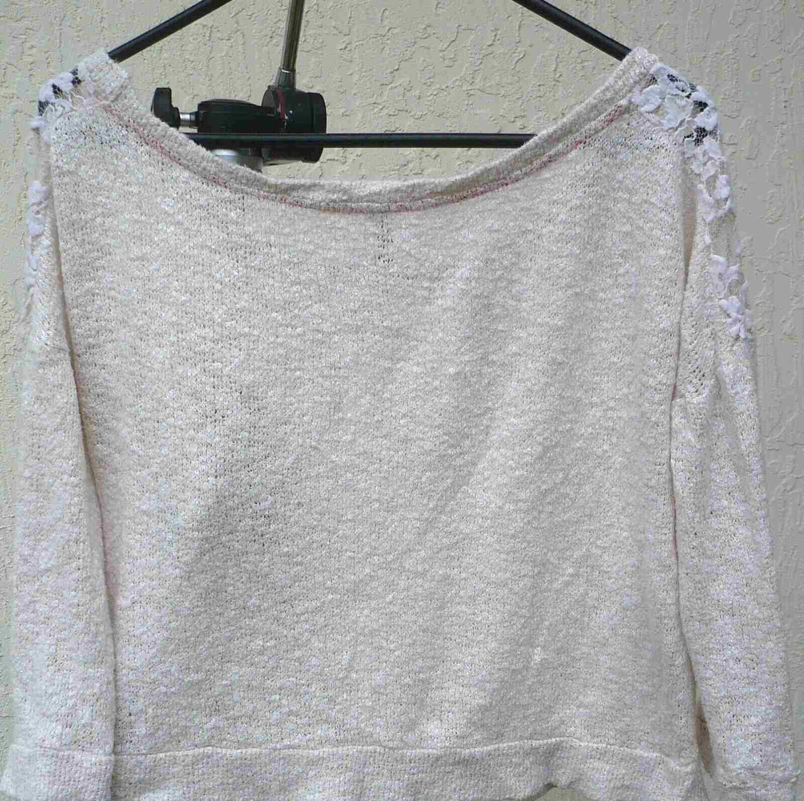 VTG PAPER CRANE IVORY SWEATER LACE MESH NET STRETCH CROP TOP L M USA MADE WOMEN