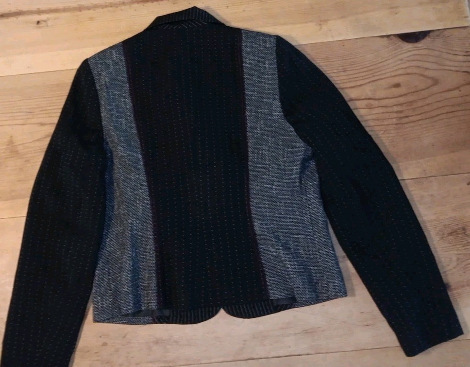 VTG Lana Lee Womens 10 Jacket Cropped Retro Black Gray Artsy Pinstripe Indie