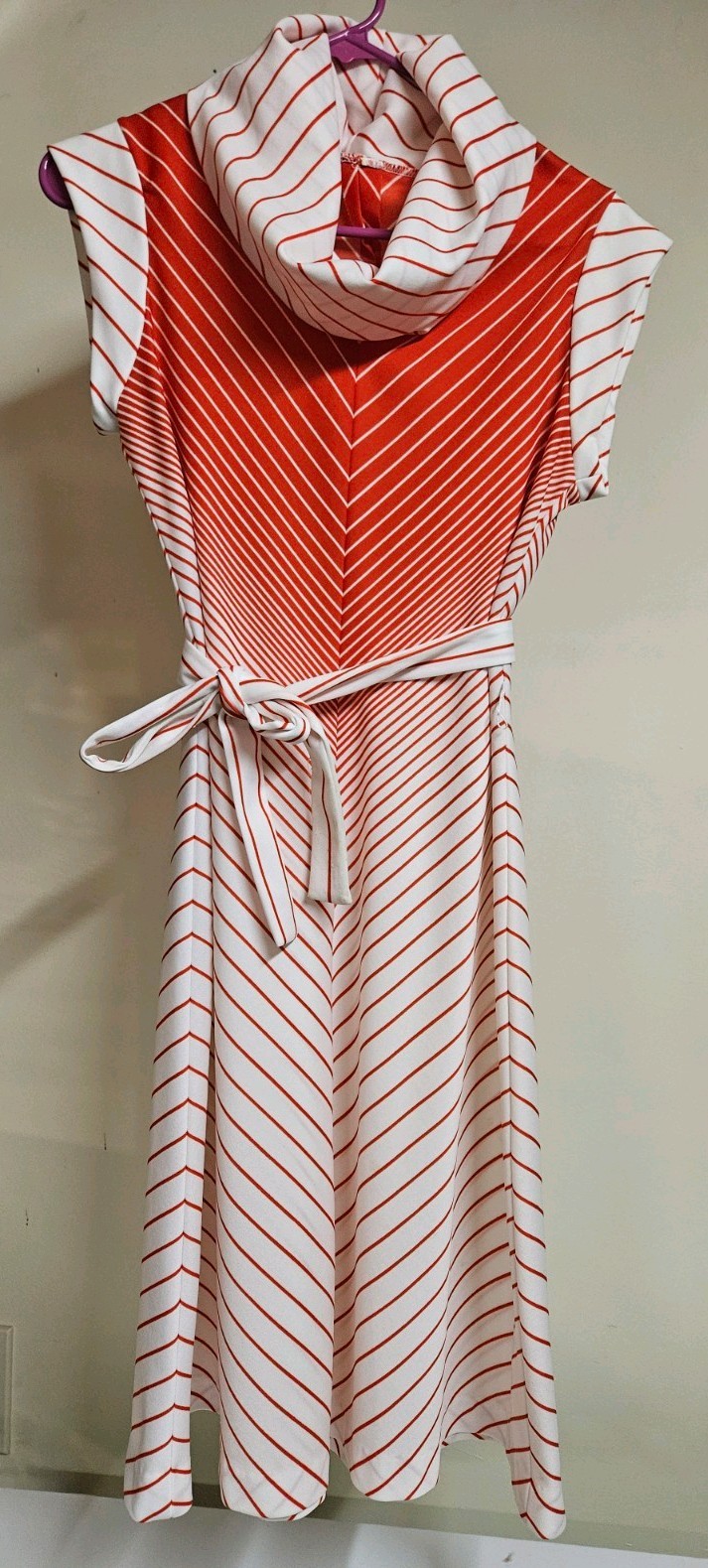 Vintage 1970s Red And White Striped Cowl Neck Dress