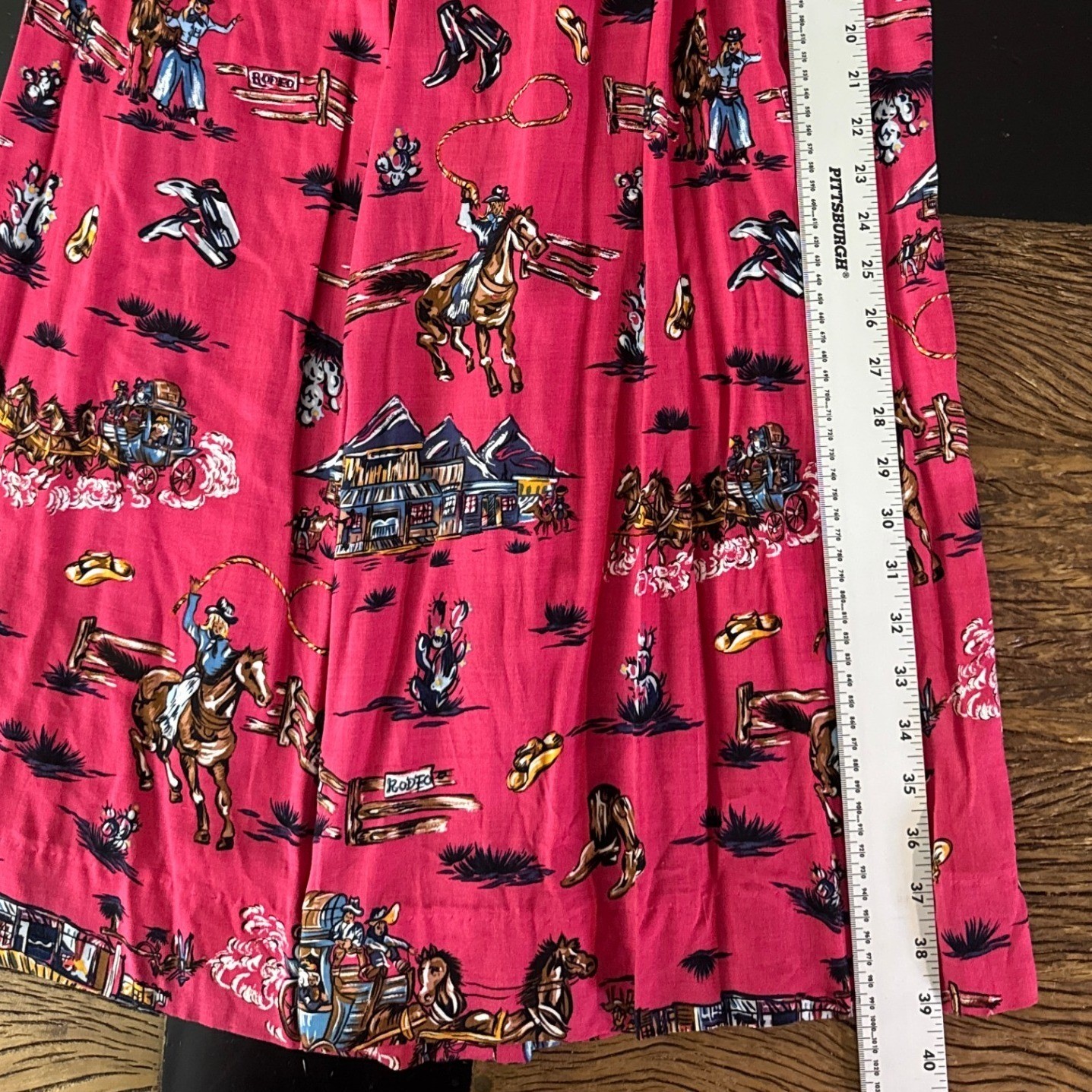 Vintage 90s Western Rodeo Horse Cowboy Print Pink Midi Skirt Womens M