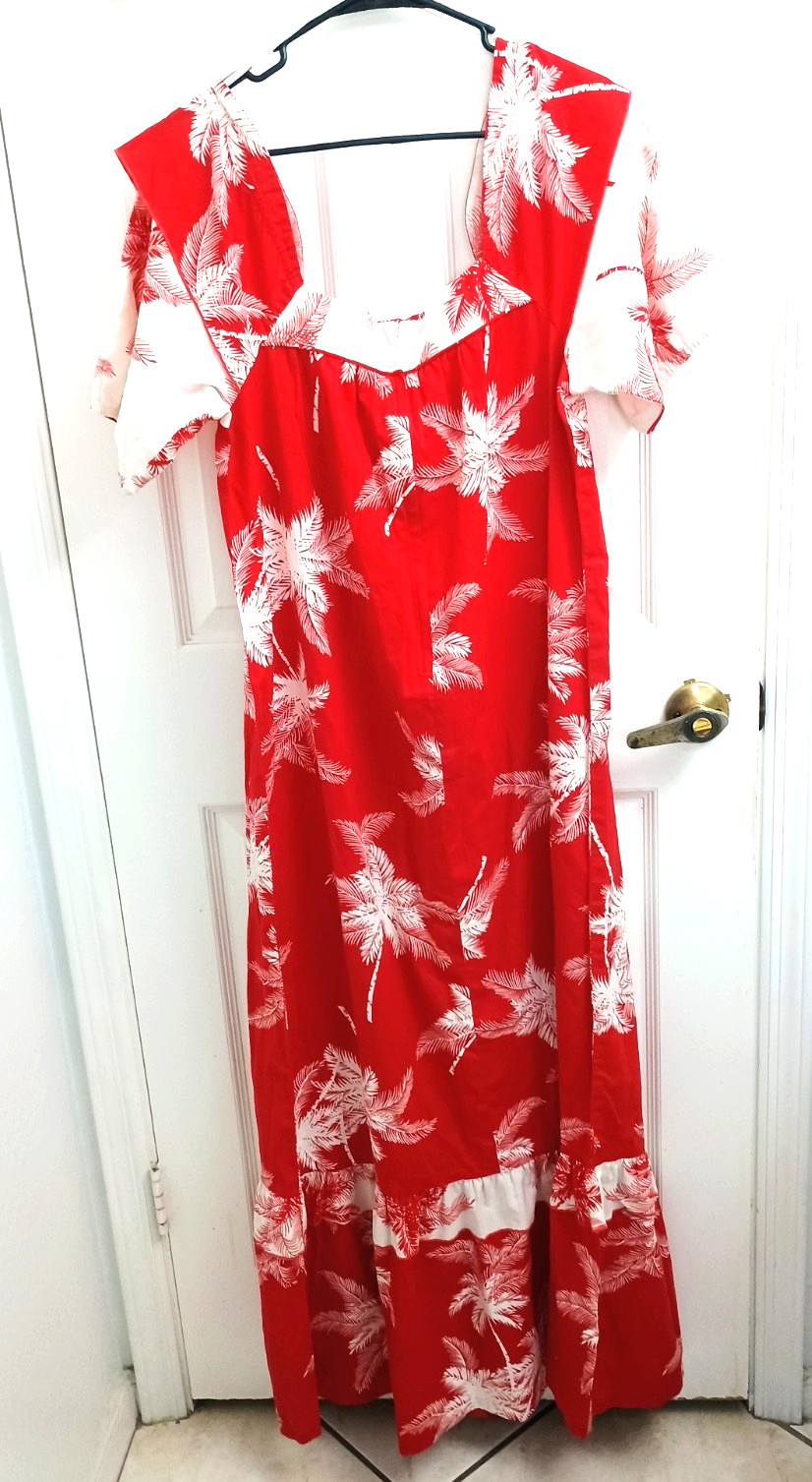 Hawaii Palm Tree Tropicana Long Dress size Large 1960’s