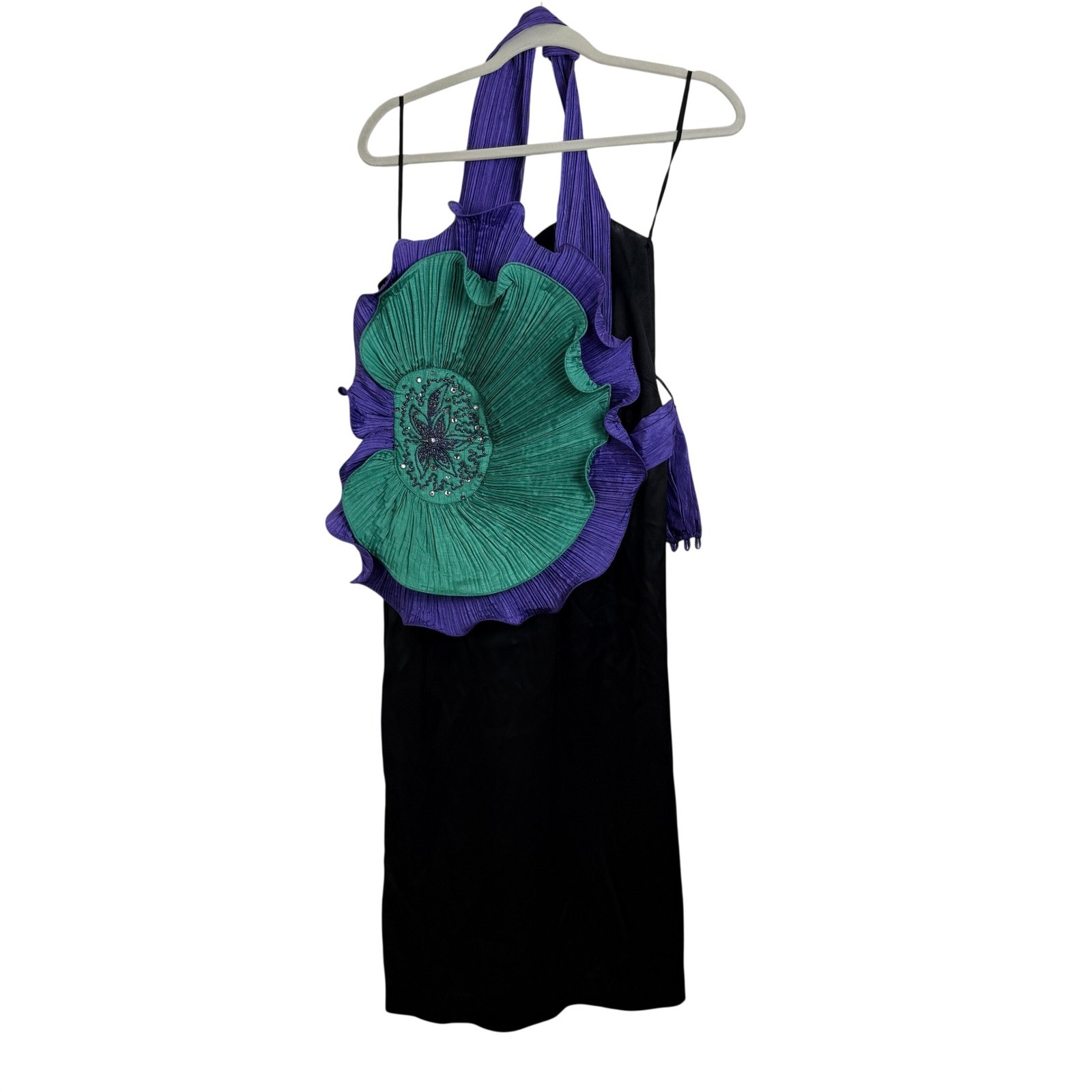 B.B. Collections Barbara Barbara Dress Rare 10 Black Purple Teal Vintage 80s