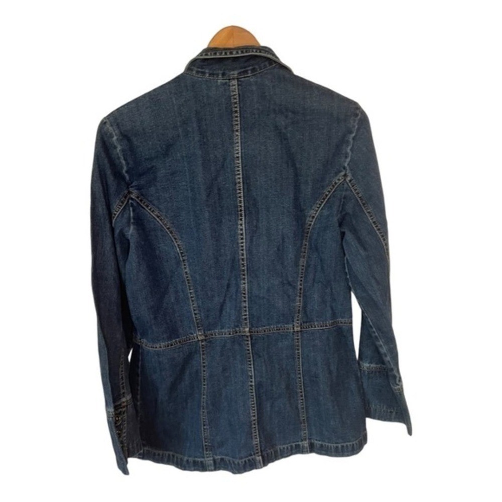 French Kuff Vintage Notched Lapel Button Front Blue Denim Jean Jacket Size Large