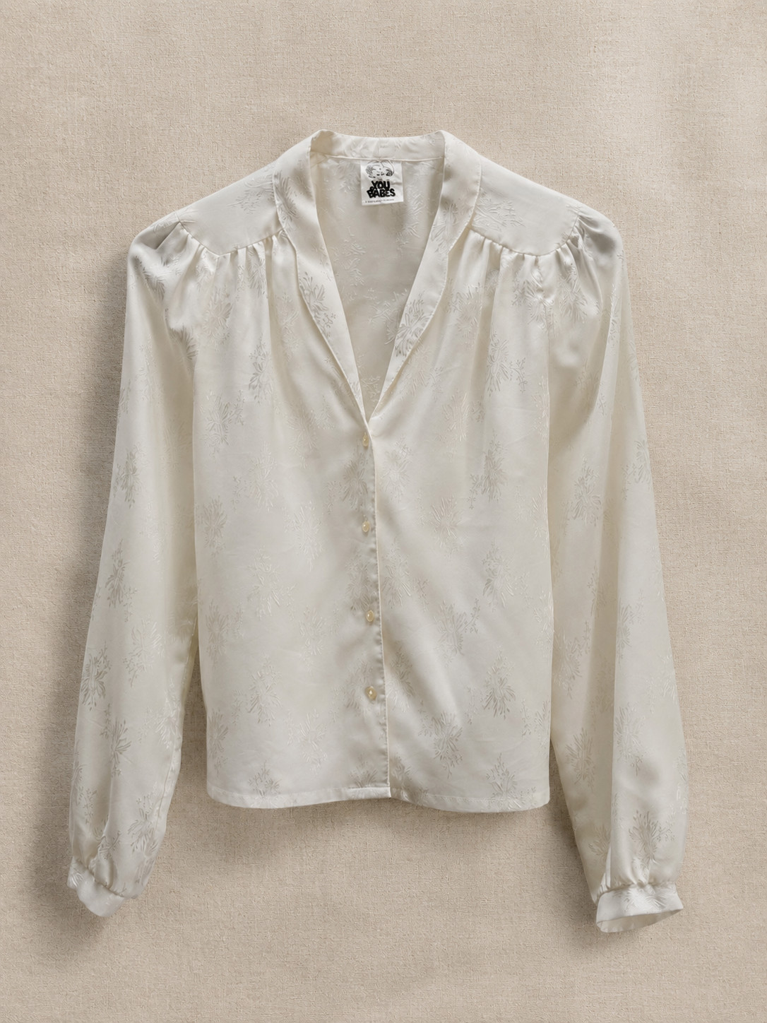 Vintage Ivory Jacquard Blouse Cottagecore Romantic Boho Long Sleeve You Babes