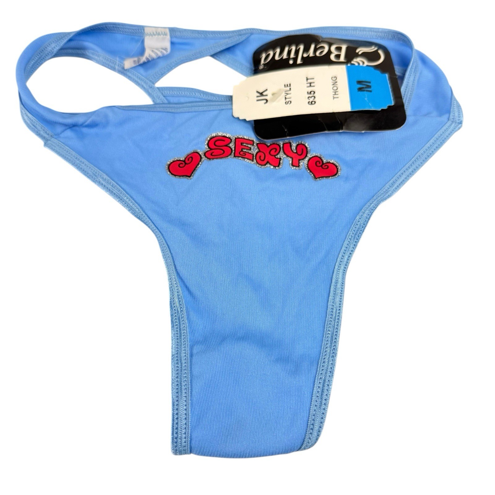 Vintage Berlina Thong Panties Bikini Medium Keyhole Cutout Blue Sexy Y2K