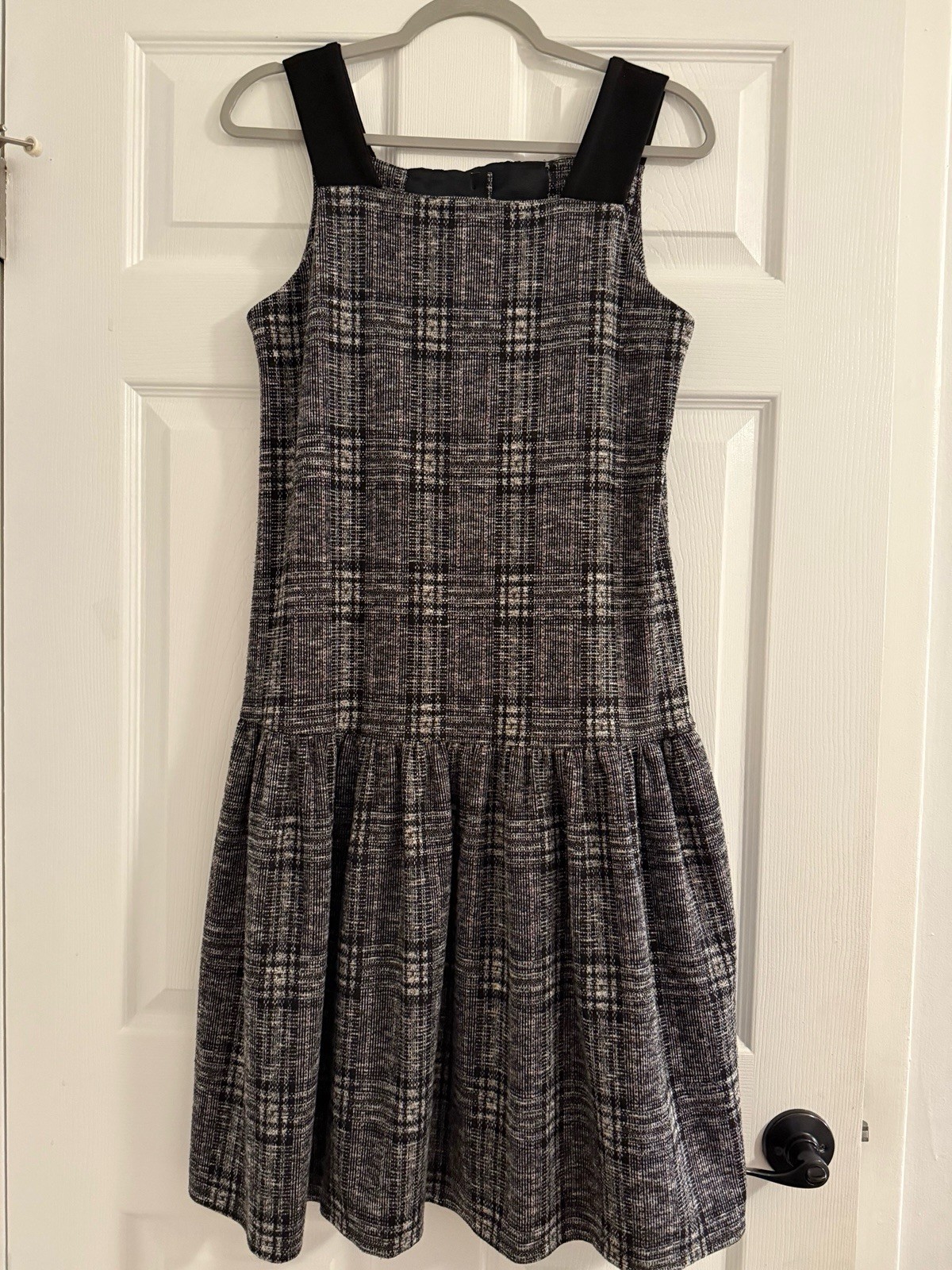 Vtg iPOSH! 90s Plaid Pinafore Jumper Dress Youth XL Drop Waist Tweed