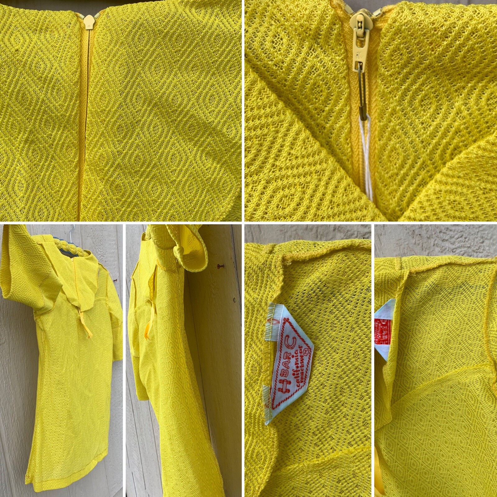 Vintage H Bar C California Ranchwear Top Diamond Pattern Knit Yellow 60s 70s M
