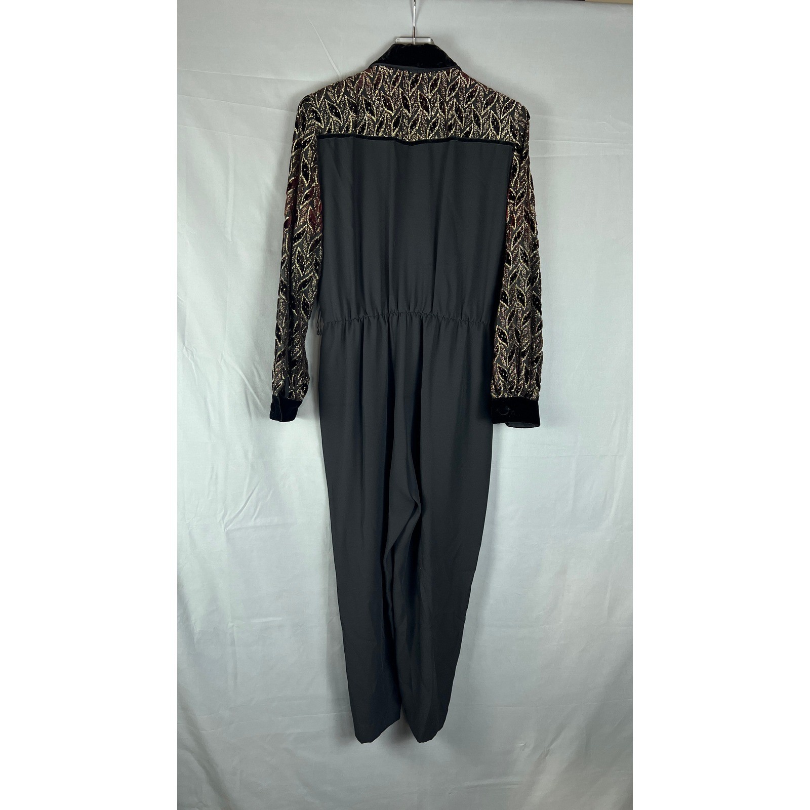 Vintage J.S.J. Jumpsuit Women’s 14P Black Metallic Burnout Velvet Shawl Collar