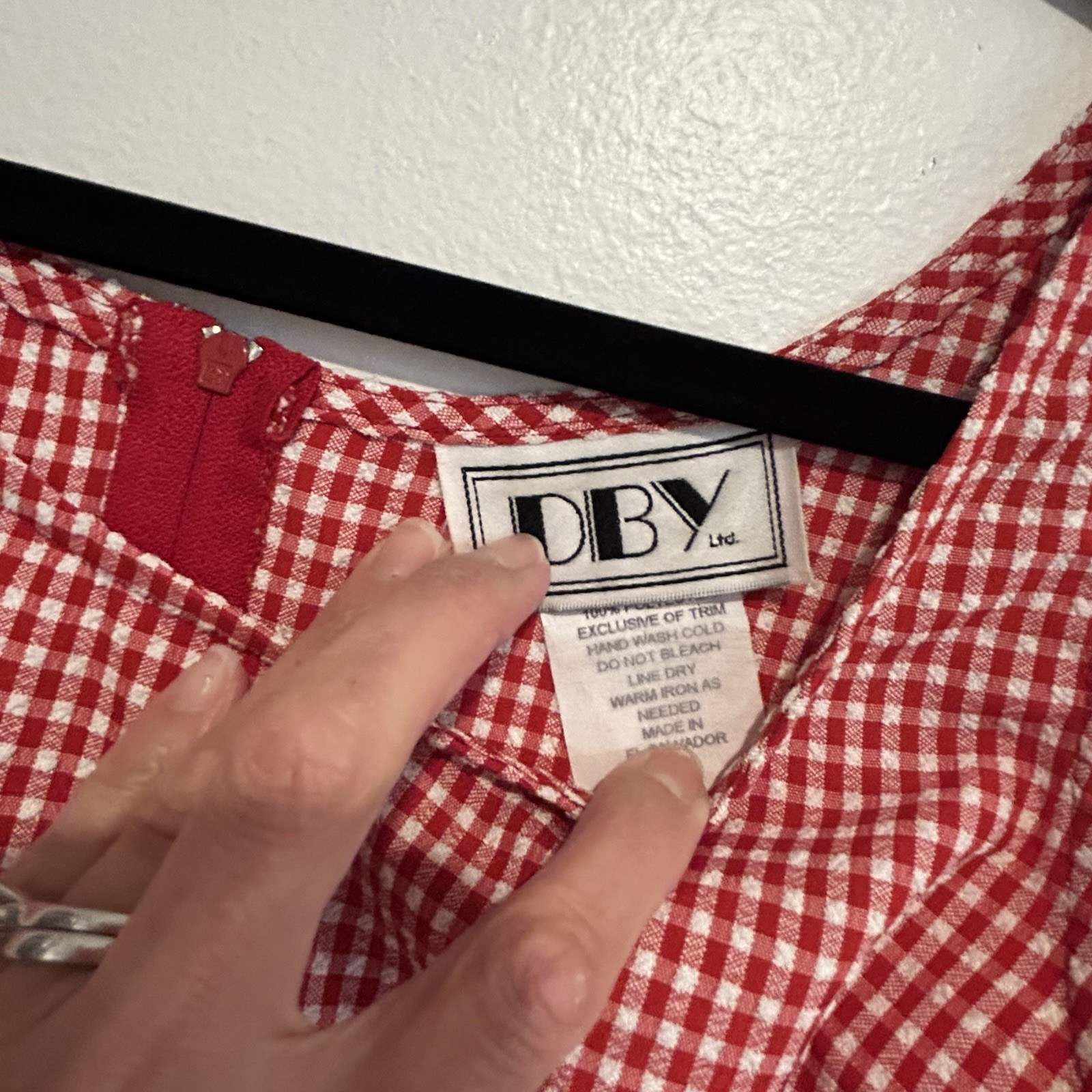DBY 90’s Vintage Red Gingham Checked Mini Dress Retro Boho Chic Summer Dress S