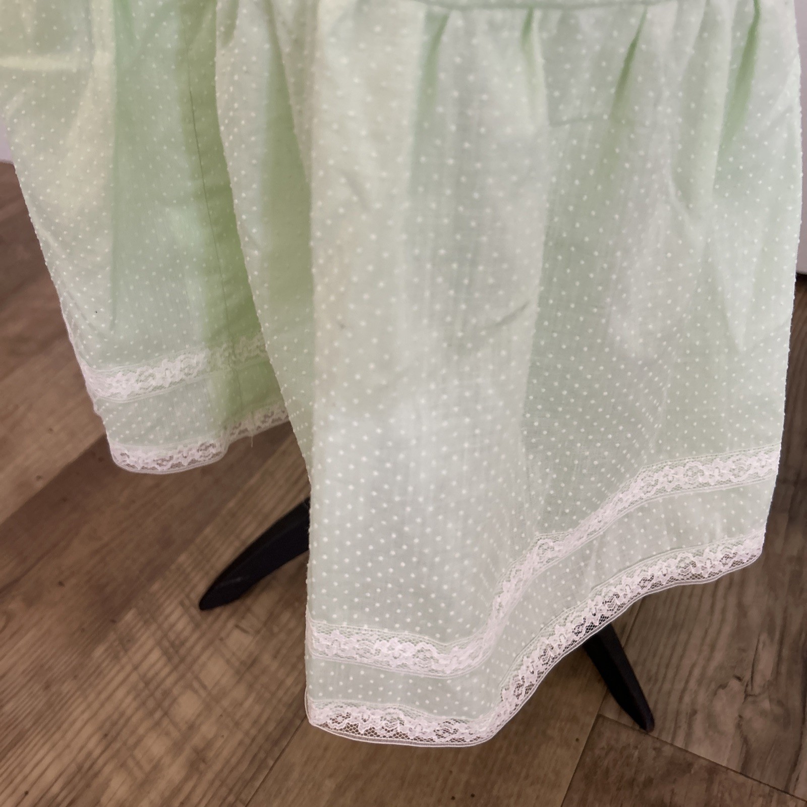 Vintage 1970’s Mint Green Dotted Swiss Handmade Prairie Style Dress