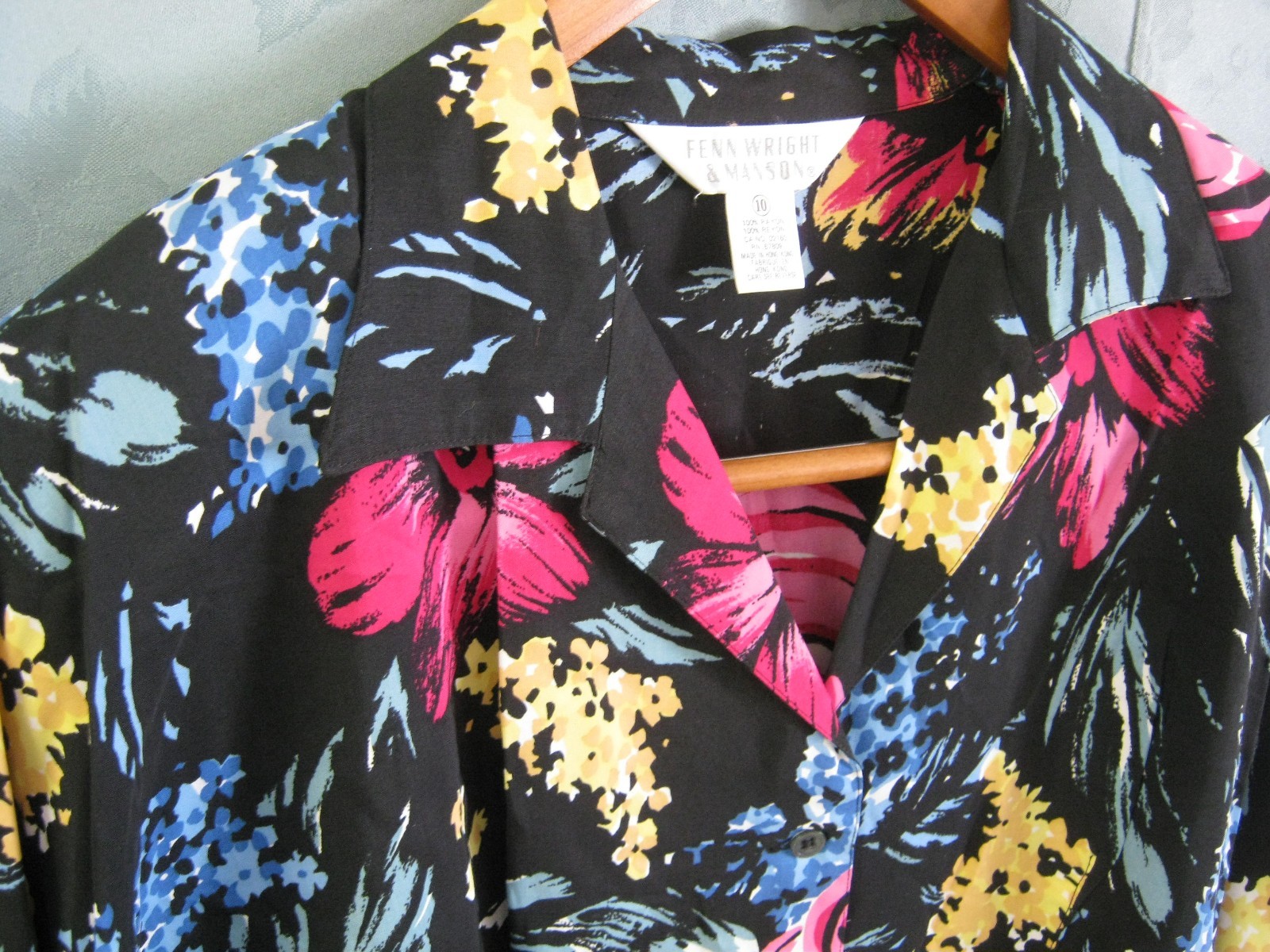 VTG 80’s Fenn Wright & Manson Shirt Size 10 Bold Floral Print Dolman Sleeve Top