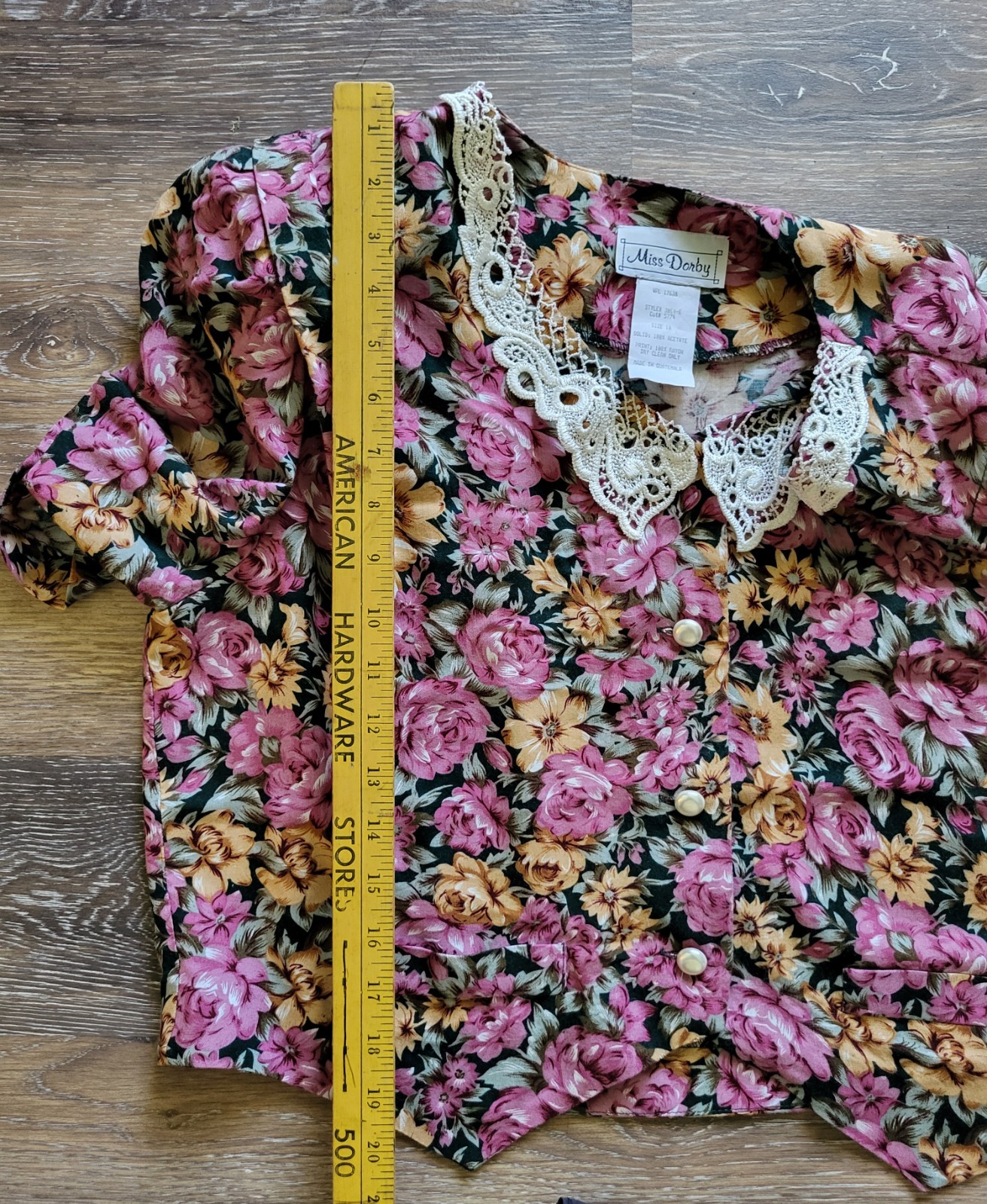 VTG Miss Dorby Lace Collar Cottage Core Prairie Floral 2 Pcs Dress Women’s Sz 18