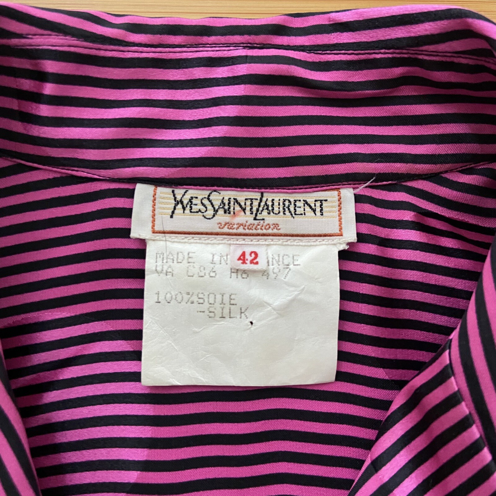 Vintage Yves Saint Laurent Womens Silk Blouse 70s 80s Size 42 YSL Pink Dots