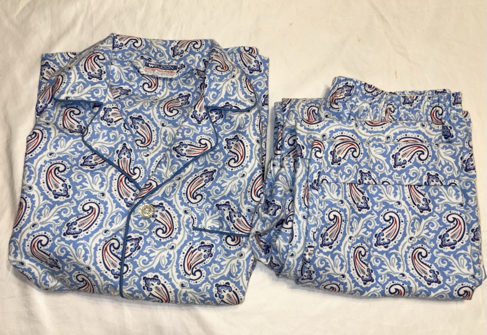 Vintage New Old Stock Flannel PJ Set Pajamas Button Pant MCM 1960s Size M NEW