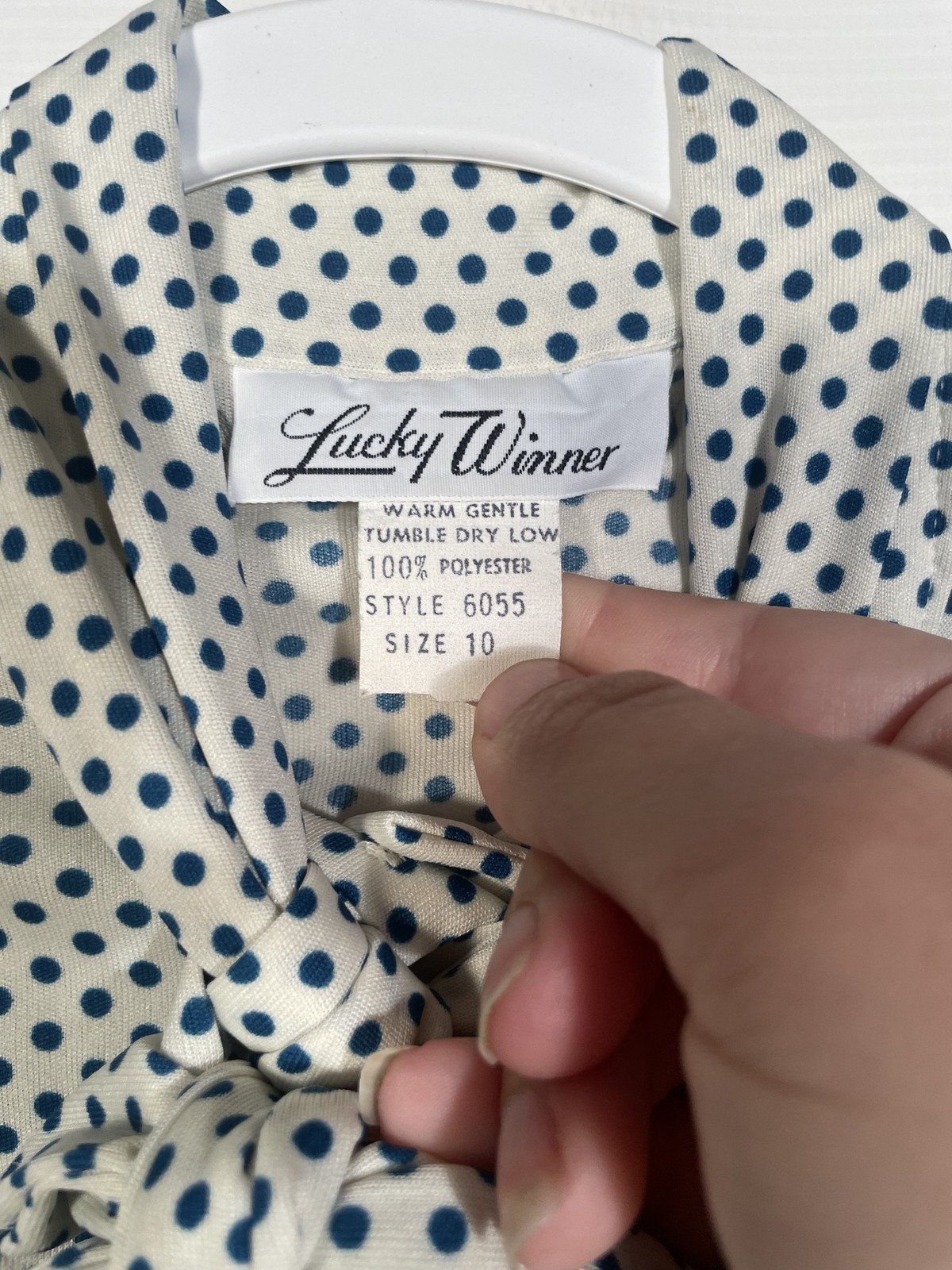 Vintage 1970’s Blue Polka Dot Blouse With Collar Tie Size S