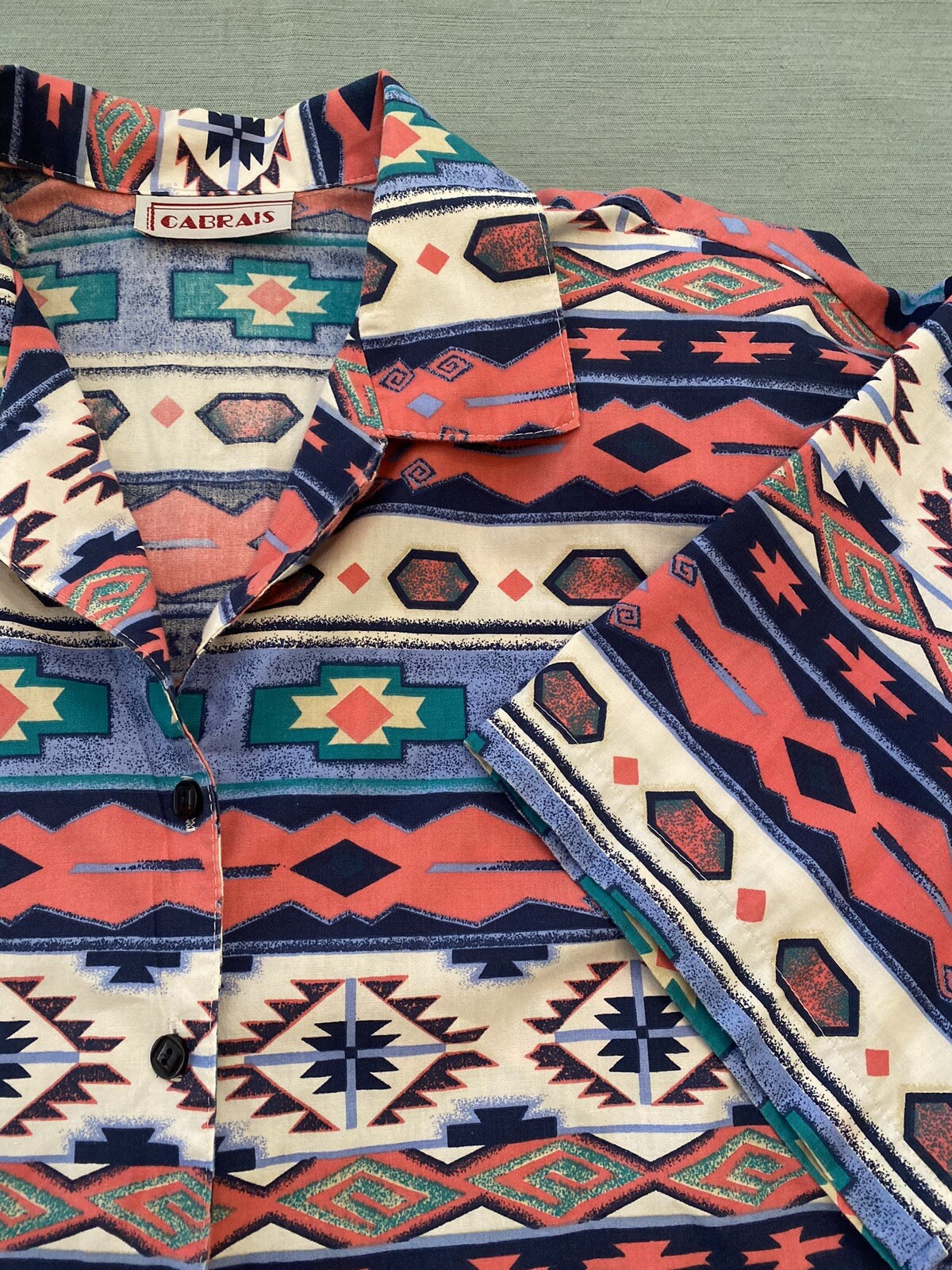 Vintage Geometric Women’s Top 80’s Aztec Southwest Short Sleeve Size Large