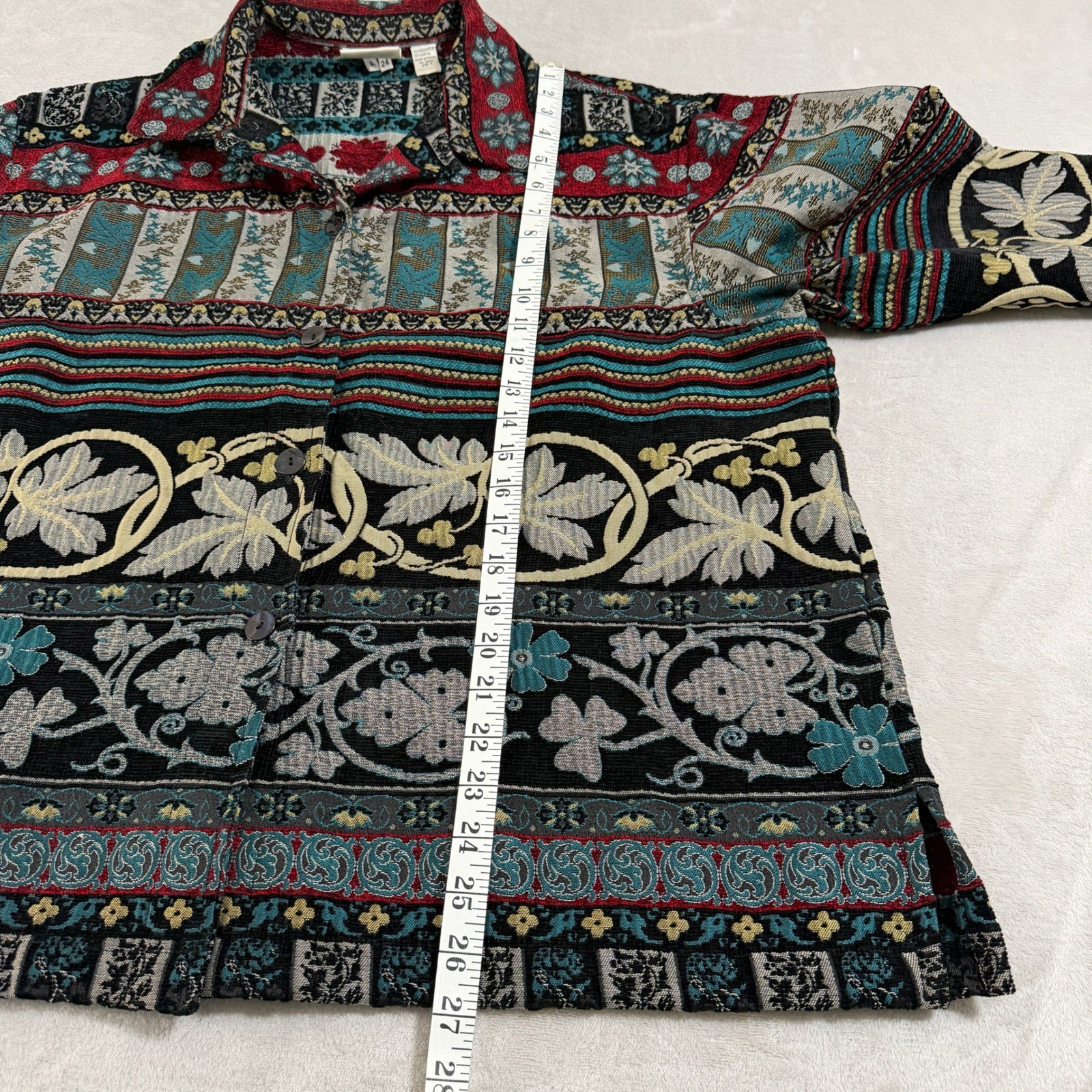 Vintage Chicos Design Tapestry Jacket Womens Size 3 XL Floral Woven Boho