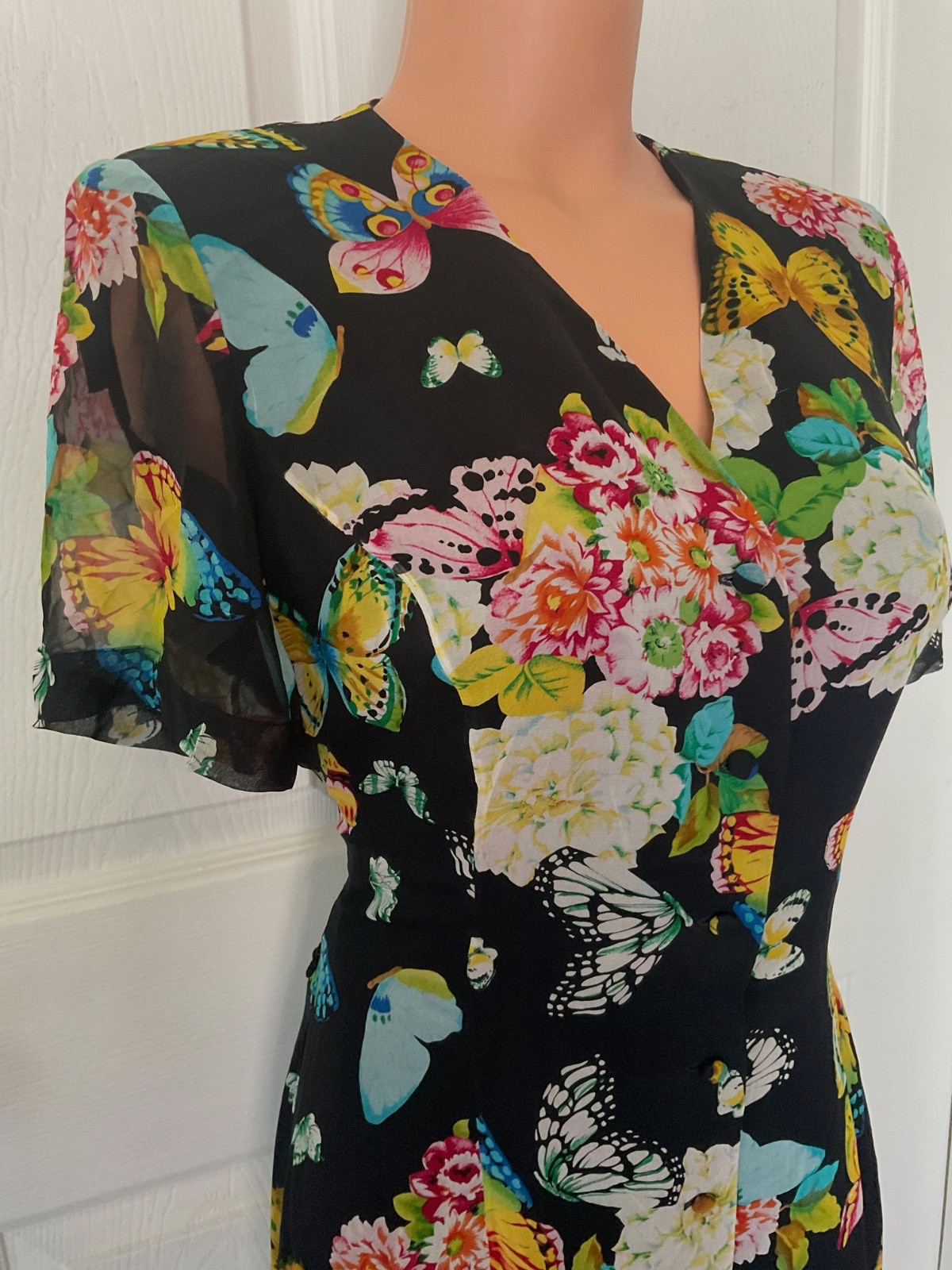 Vintage Rickie Freeman for Teri Jon Maxi Dress Silk Butterflies Lined Size 8