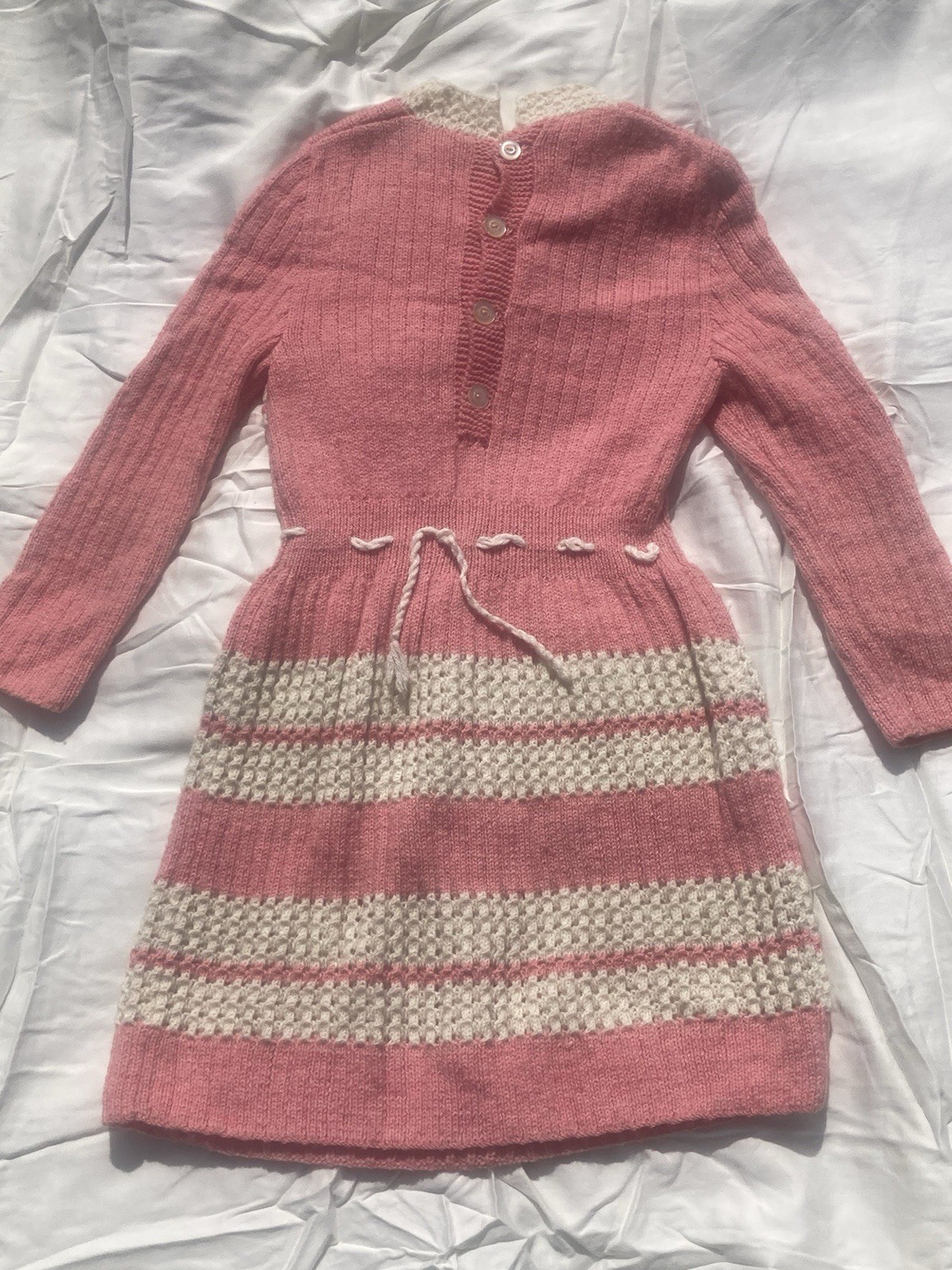 Vintage 80s Sweater Dress Juniors SM/M Pink White Spring Easter Church Party