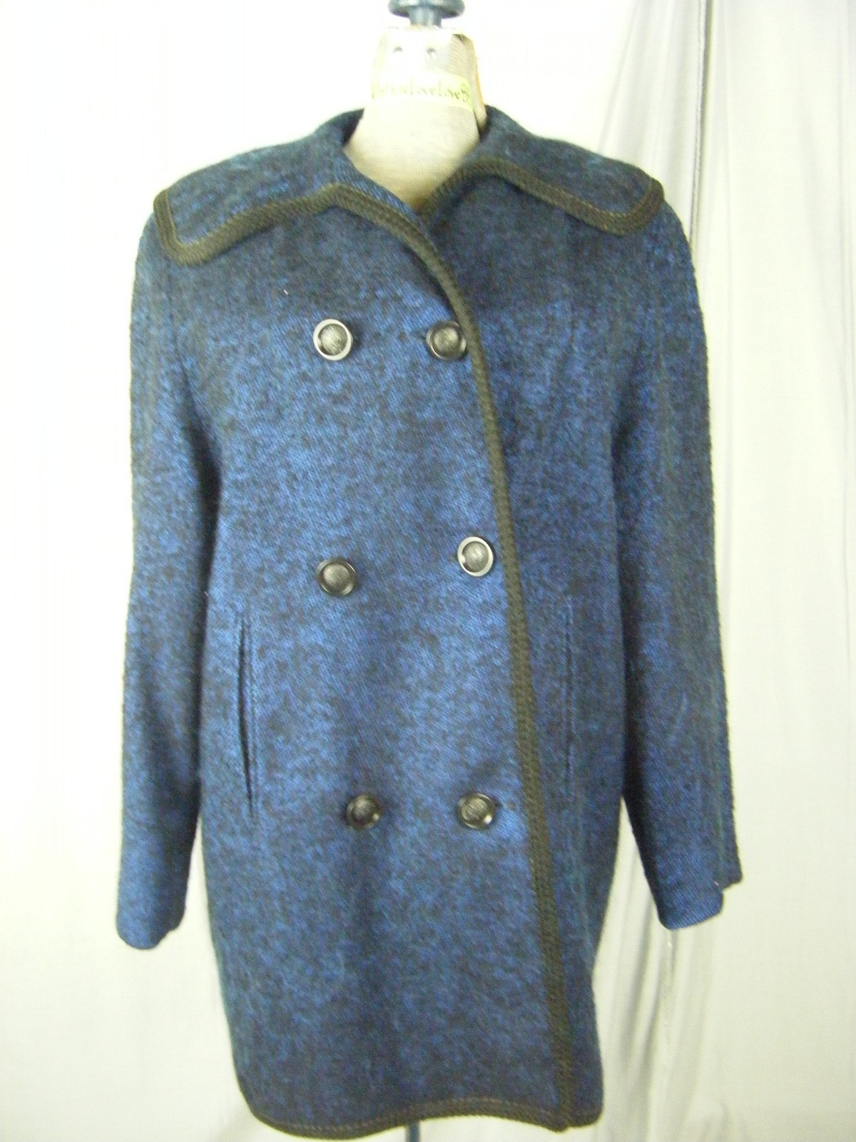 FORSTMANN Vtg 50s Blue Black Mohair 100% Virgin Wool Coat-Bust 41/M