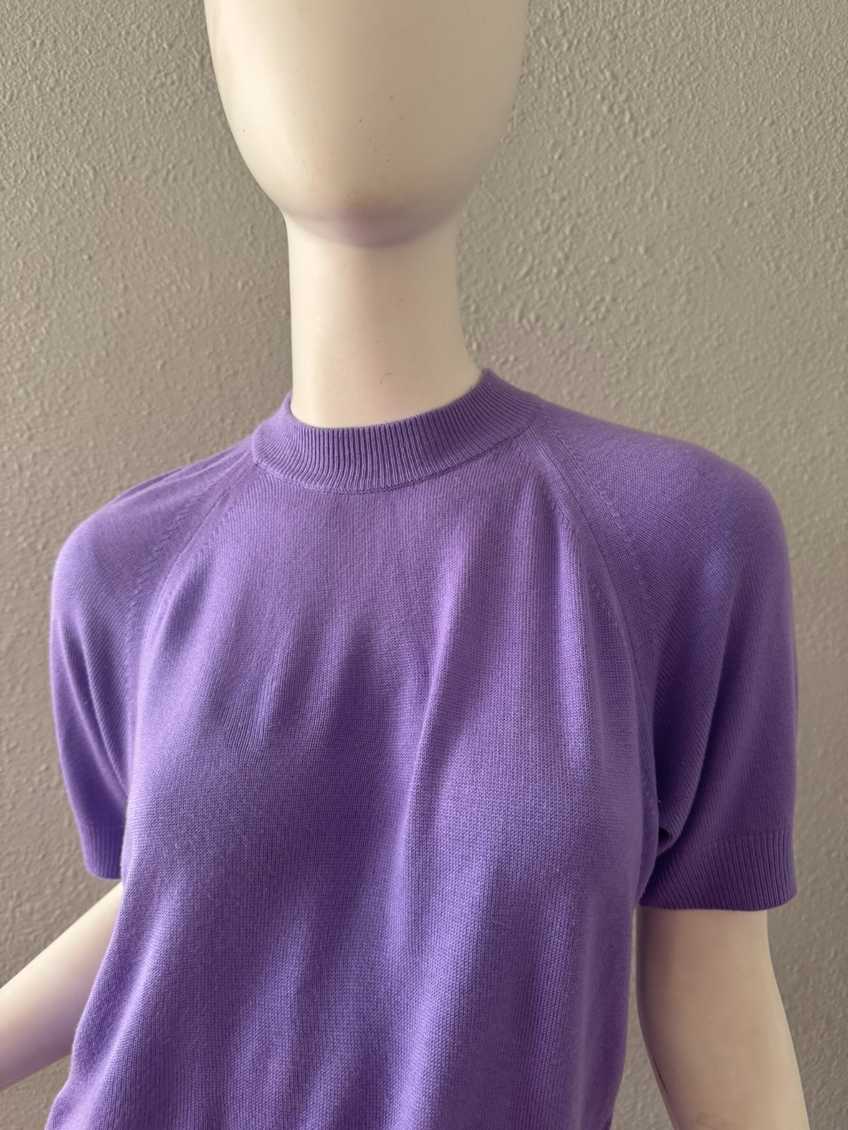 Vintage 70s Lavender Purple Mock Knit Pullover Sweater Top S