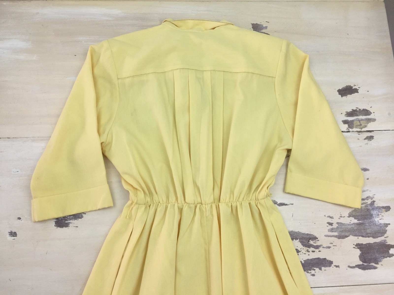 PETITES by WILLI – Vtg 60s Yellow Pin-up Mom Dress, Shoulder Pads, Womens 10 10P