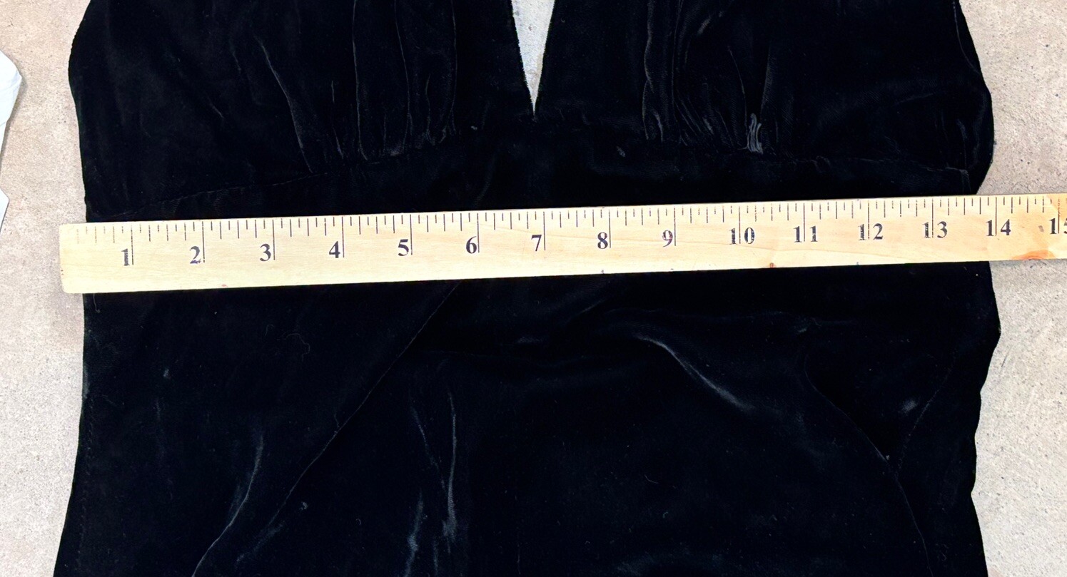 Vtg Black Velvet Halter Gown Unbranded Whimsigoth Front Center Slit 90s Y2K