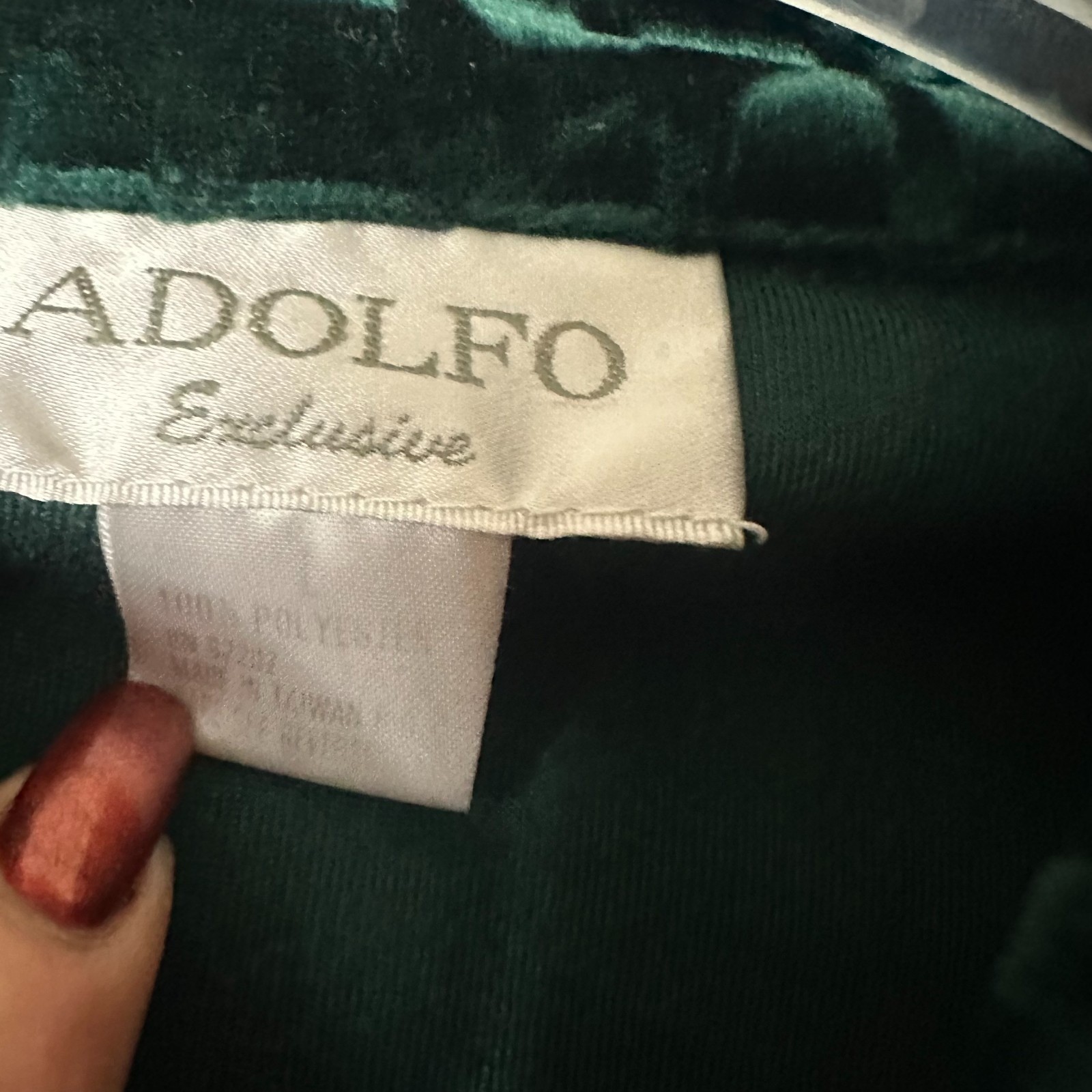 Adolfo Exclusive Vtg Green Velvet Grid Embossed Zip Up Jacket Mock Neck Small