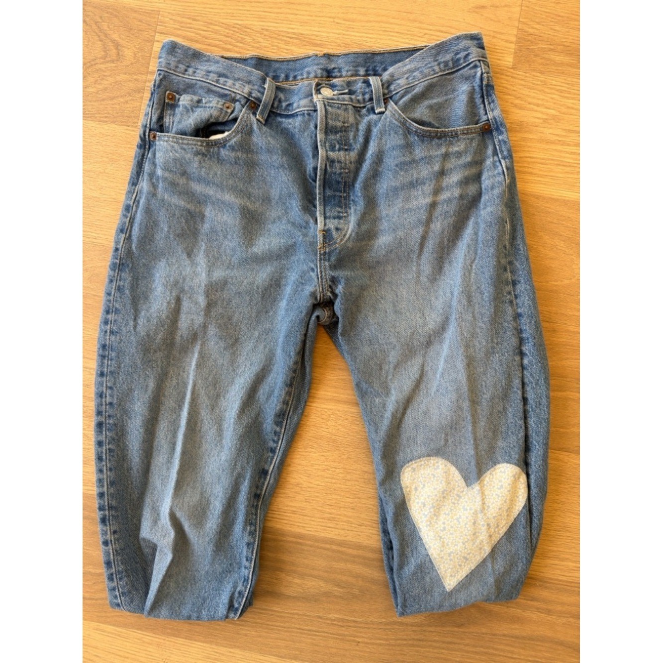 Special Anniversary Edition Levi’s Blue Straight Leg Jeans with Heart Patch